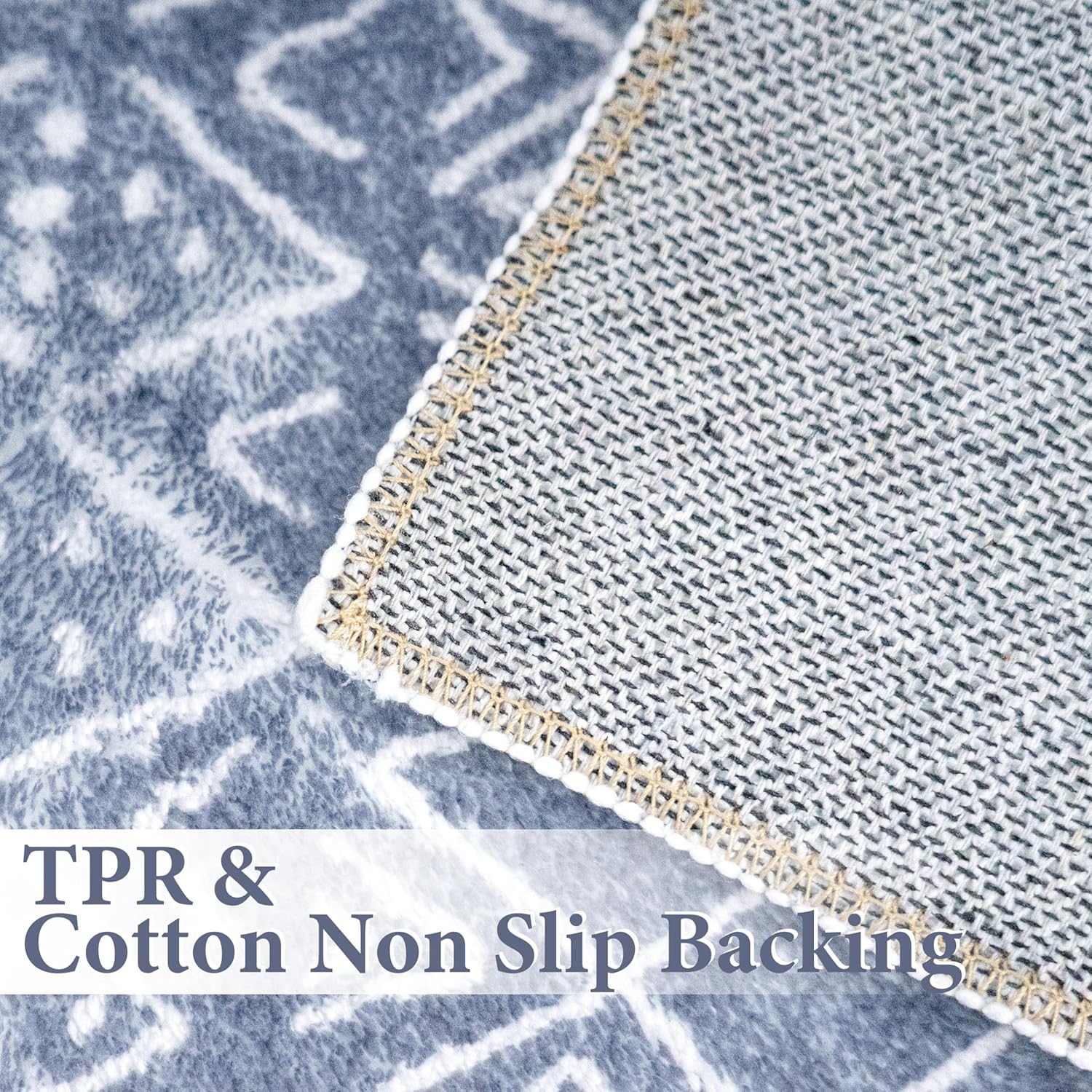 Tititex Luxury Blue Fog Bohemian Runner Rug, 20x47 inch Extra Soft Microfiber Small Rugs, Non-Slip Plush Shaggy Boho Bedside Carpet, Mats for Bedroom,Doorway and Laundry