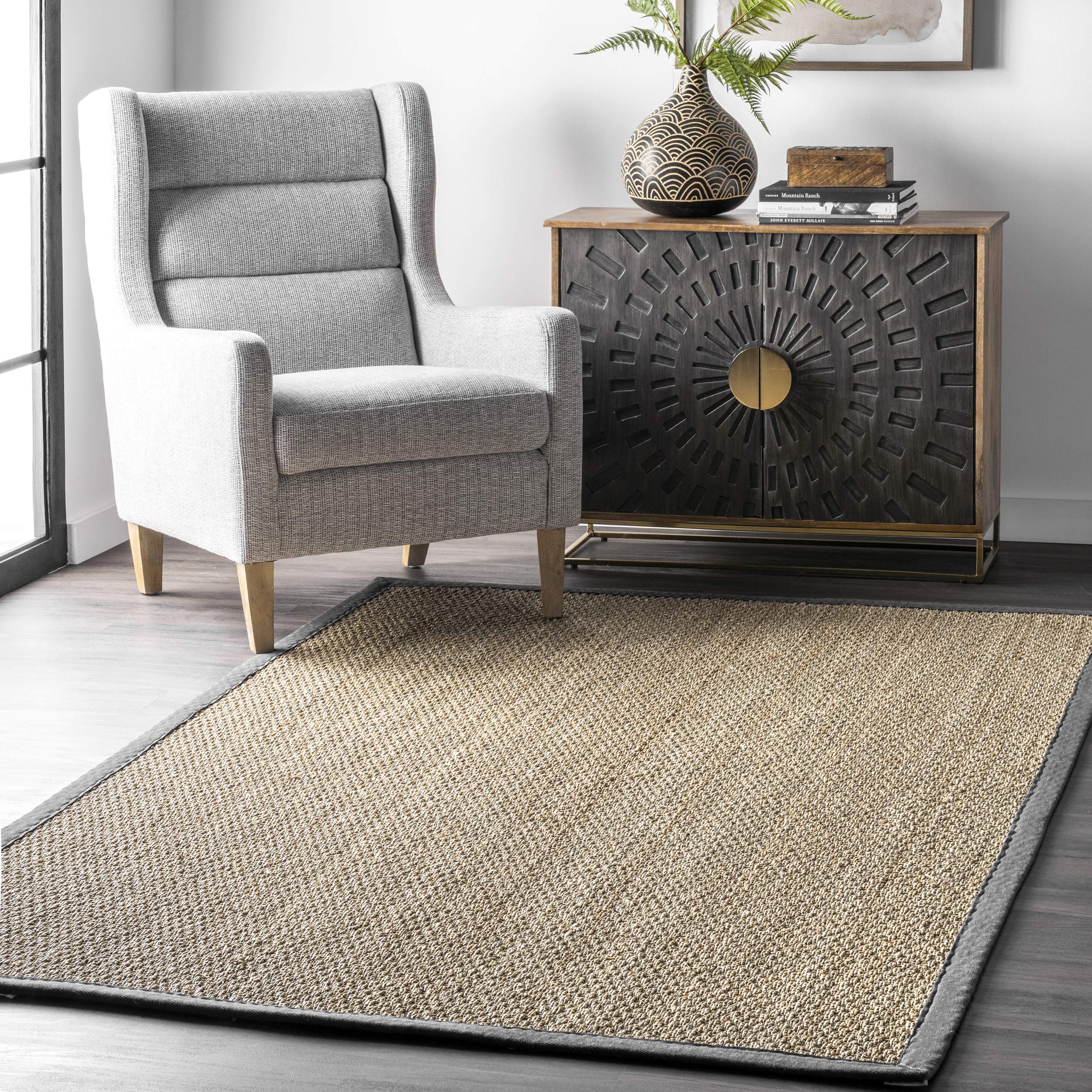 Photo 1 of **USED**  nuLOOM Elijah Natural Seagrass Farmhouse Area Rug, 5' x 8', Dark Grey 5 x 8 Feet Dark Grey