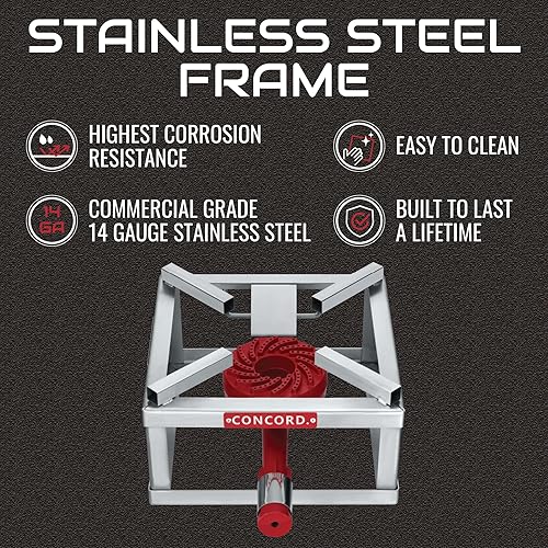 Miniatura 3 de CONCORD 12" THE BLOCK BURNER in Stainless Steel. Single Propane Outdoor Burner. 100,000 BTU Great for Home Brewing, Camping, Tailgating, and More!