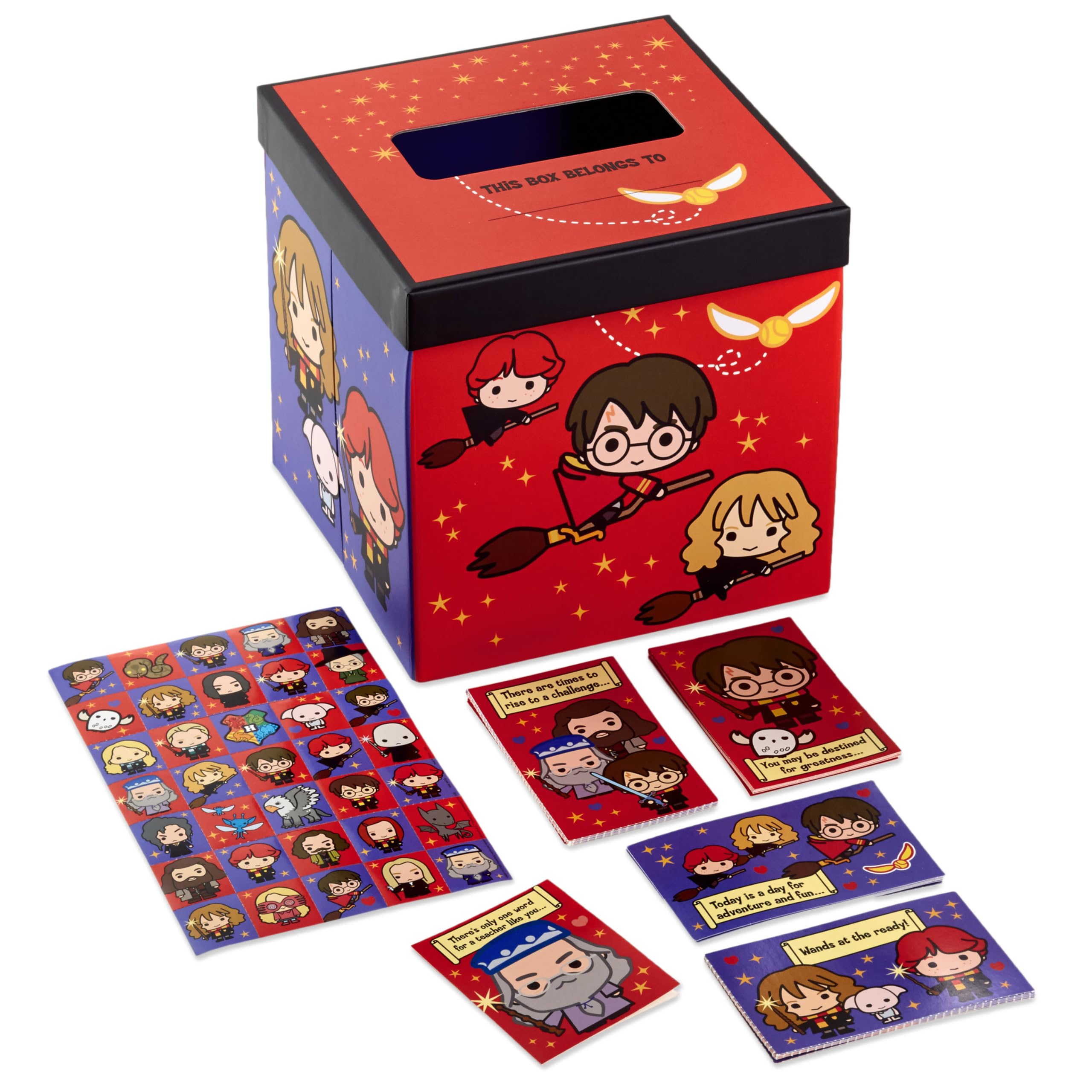 Harry Potter Valentines Day Cards and Mailbox for Kids School Classroom Exchange (1 Box, 32 Valentine Cards, 35 Stickers, 1 Teacher Card)
