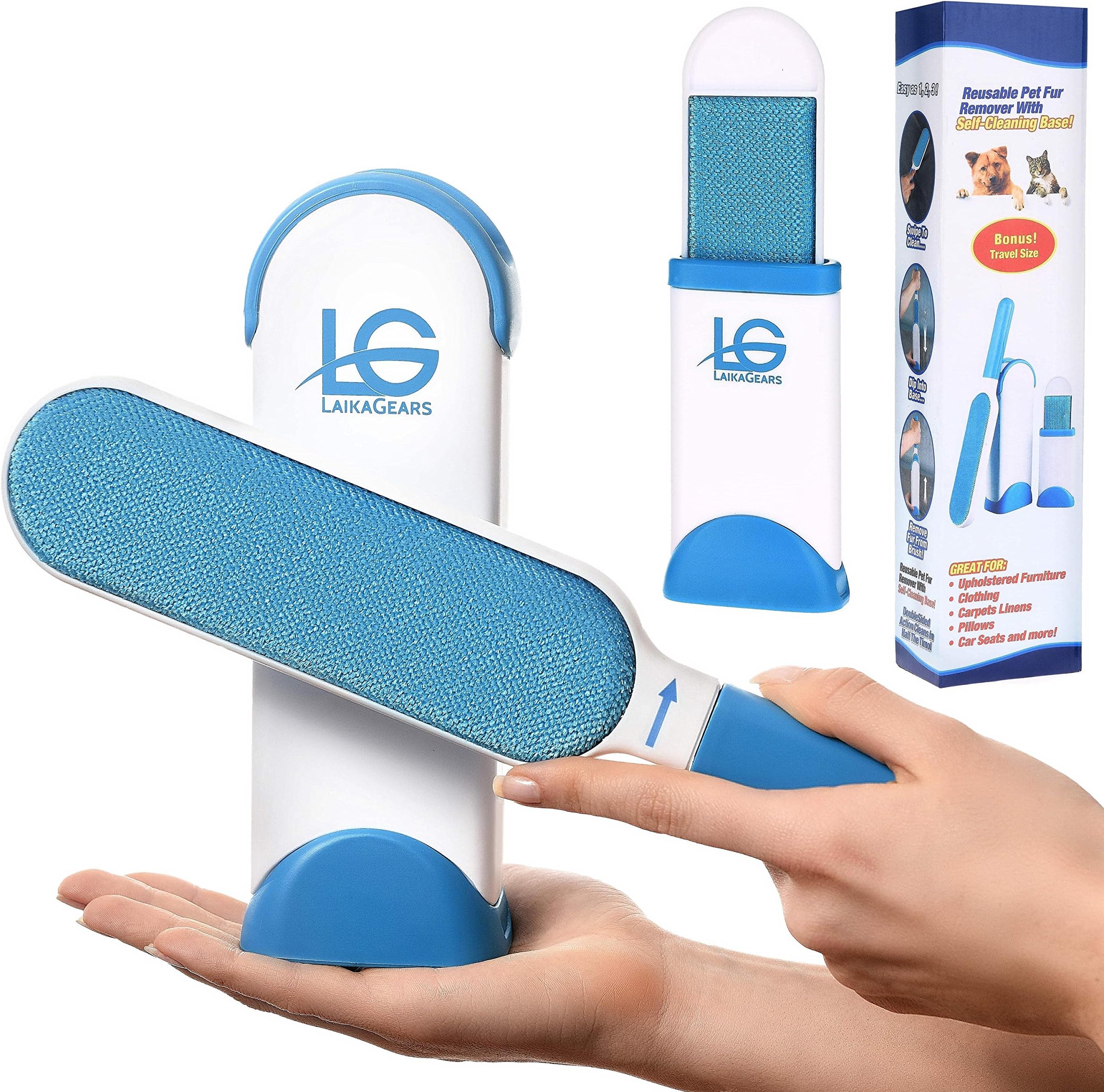 LaikaGears Pet Hair & Lint Remover Reusable Fur Removal Tool with Self-Cleaning Base - Dog & Cat Hair Removal Brush for Clothes & Furniture