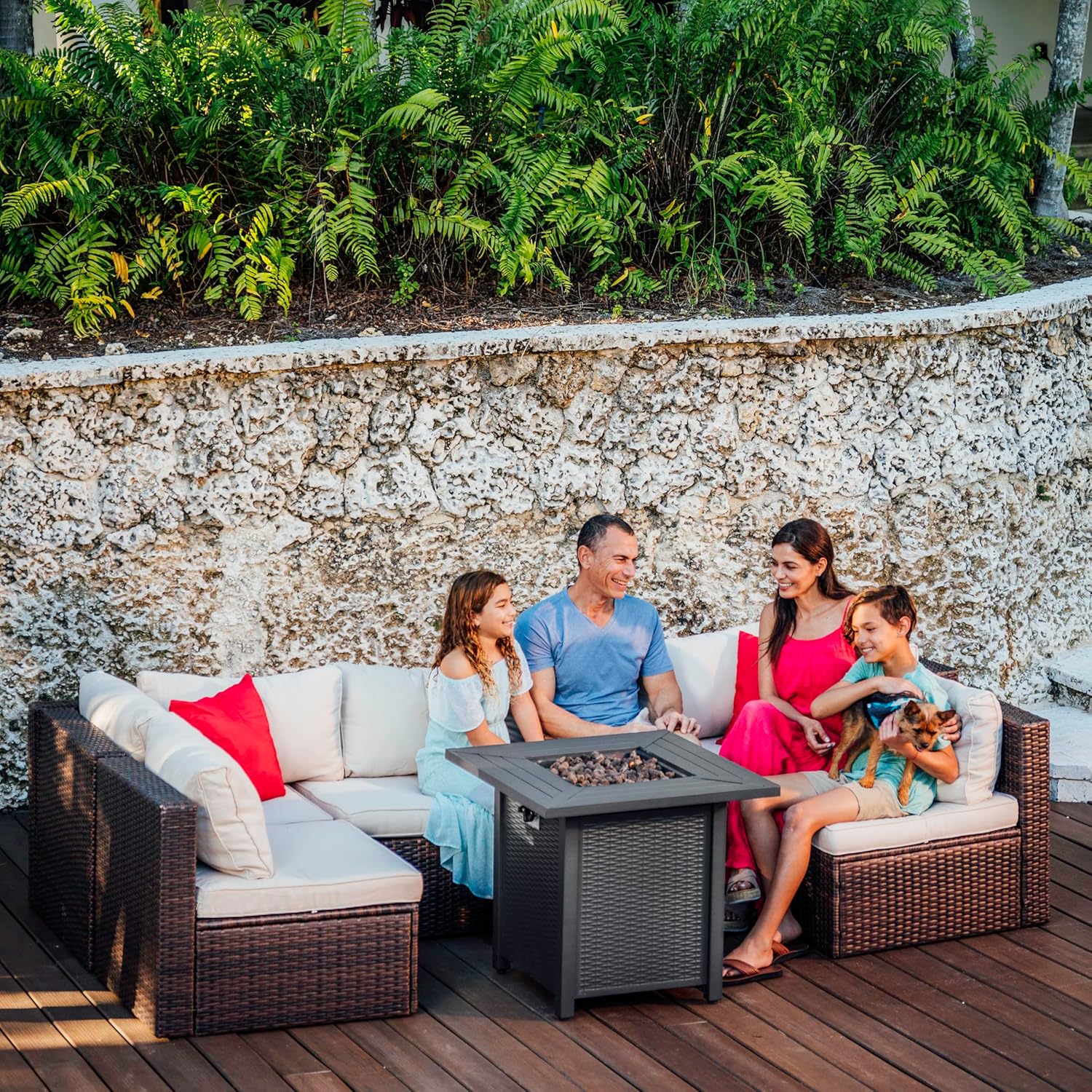 Nestl 28 Inch Fire Pit for Outdoor - 40,000 BTU Outdoor Propane Fire Pit Table with Lid, Rain Cover & Lava Rocks - Patio Fire Pit Table for Backyard Gatherings - Grey