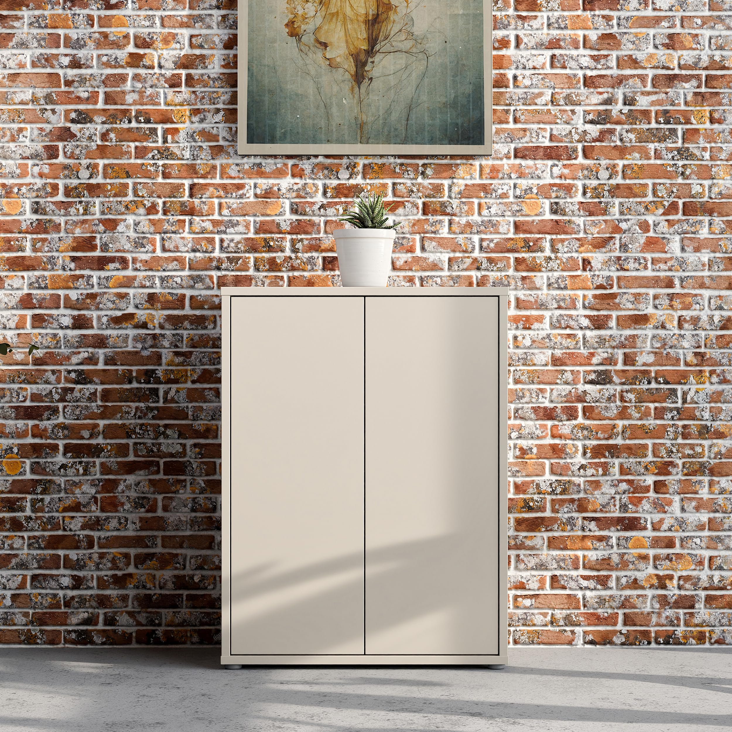 Forte Alice Springs Schuhschrank 70 80, Flurschrank mit 2 Türen und 4 Einlegeböden, Holzwerkstoff, Kaschmir Beige, 74,5 cm breit x 99,1 cm hoch x 34,9 cm tief