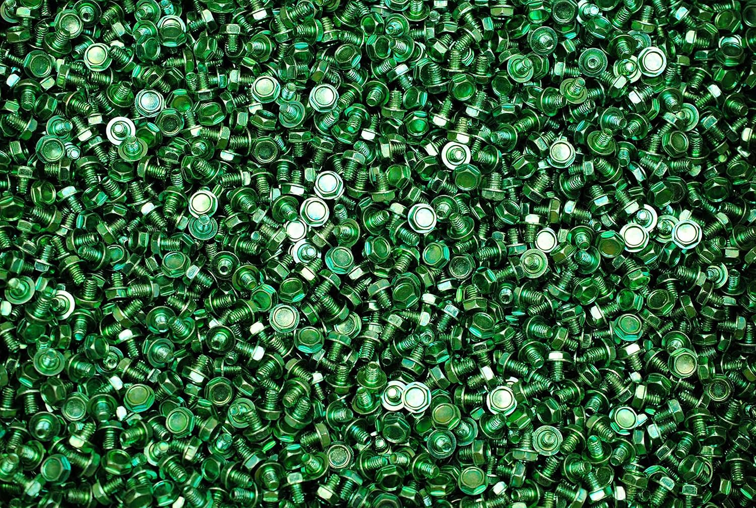 (1000) Hex Washer Head 10-32 x 1/4 Type F Thread Grounding Screws Green Zinc #10