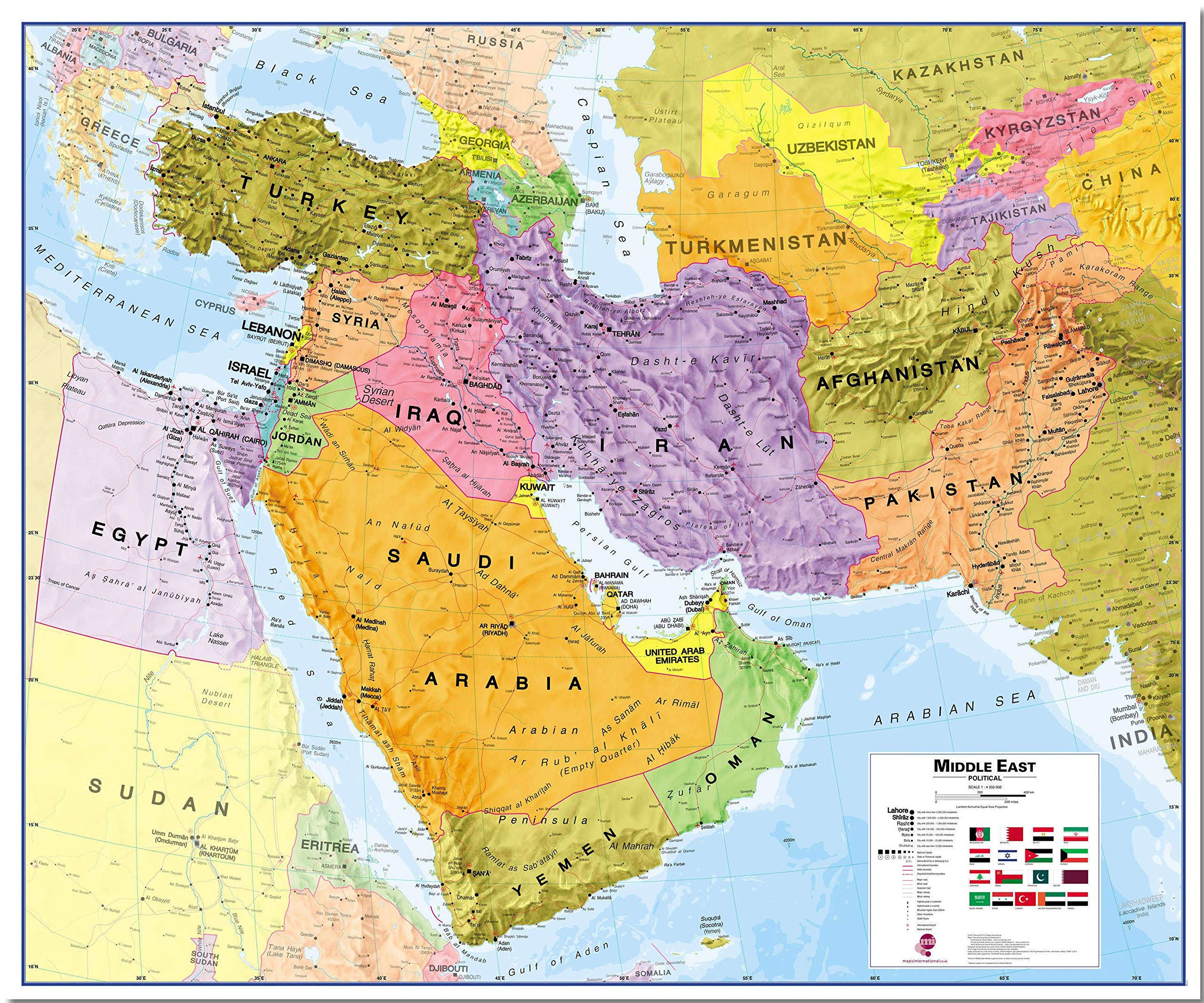 Maps International Large Political Middle East Wall Map - Pinboard - 47 x 39