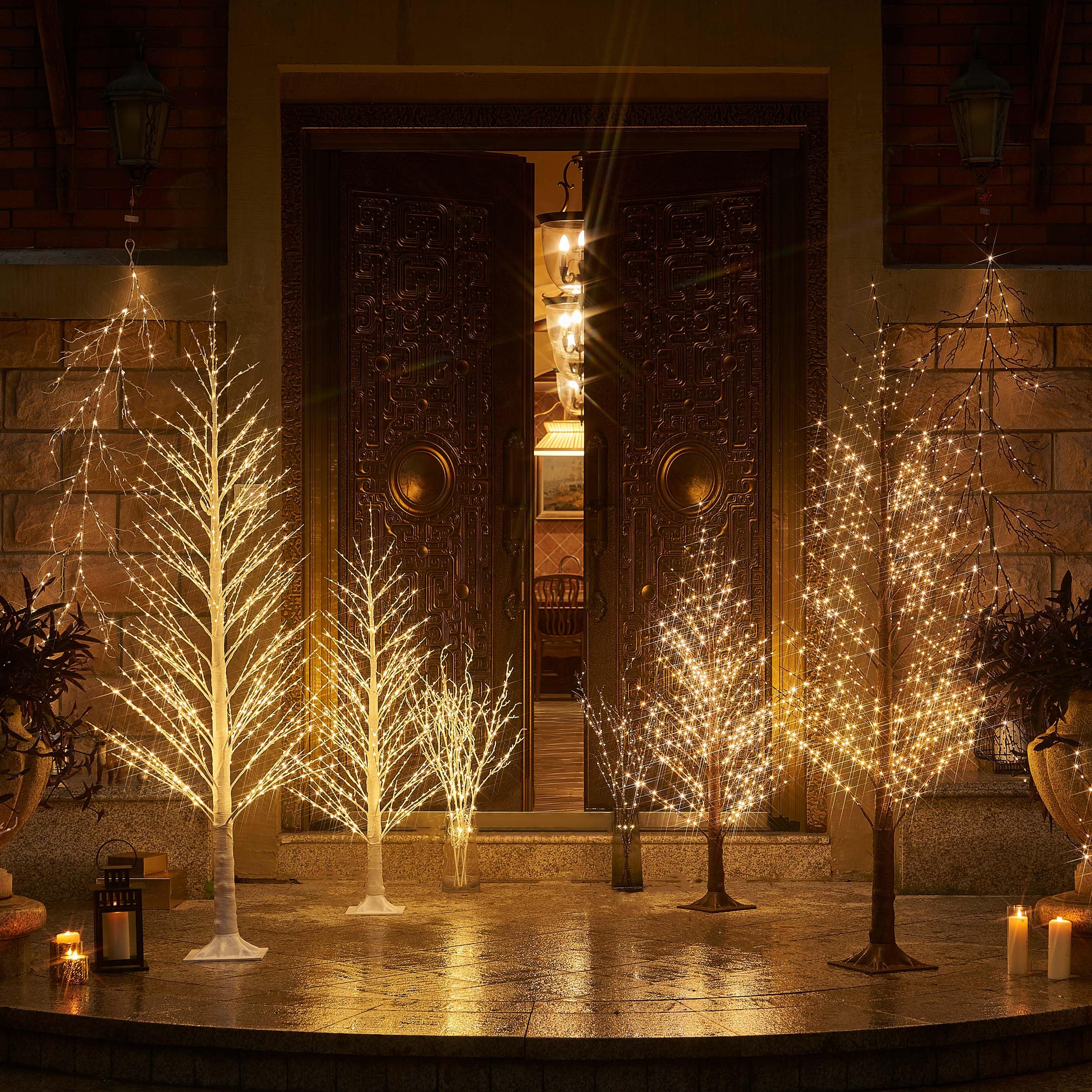 LITBLOOM Árbol alpino iluminado de 4 pies, 450 luces LED, árbol de ramitas marrones con luces para interiores y exteriores, hogar, Acción de Gracias, decoraciones de Navidad