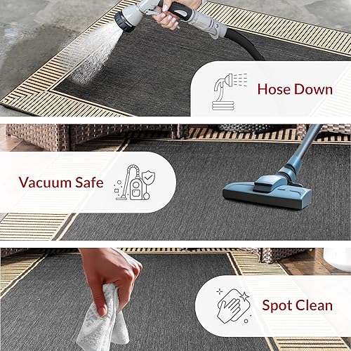 Miniatura 3 de nuLOOM Asha - Alfombra de área con borde simple para interiores y exteriores, 3 pies 6 pulgadas x 5 pies, color gris oscuro