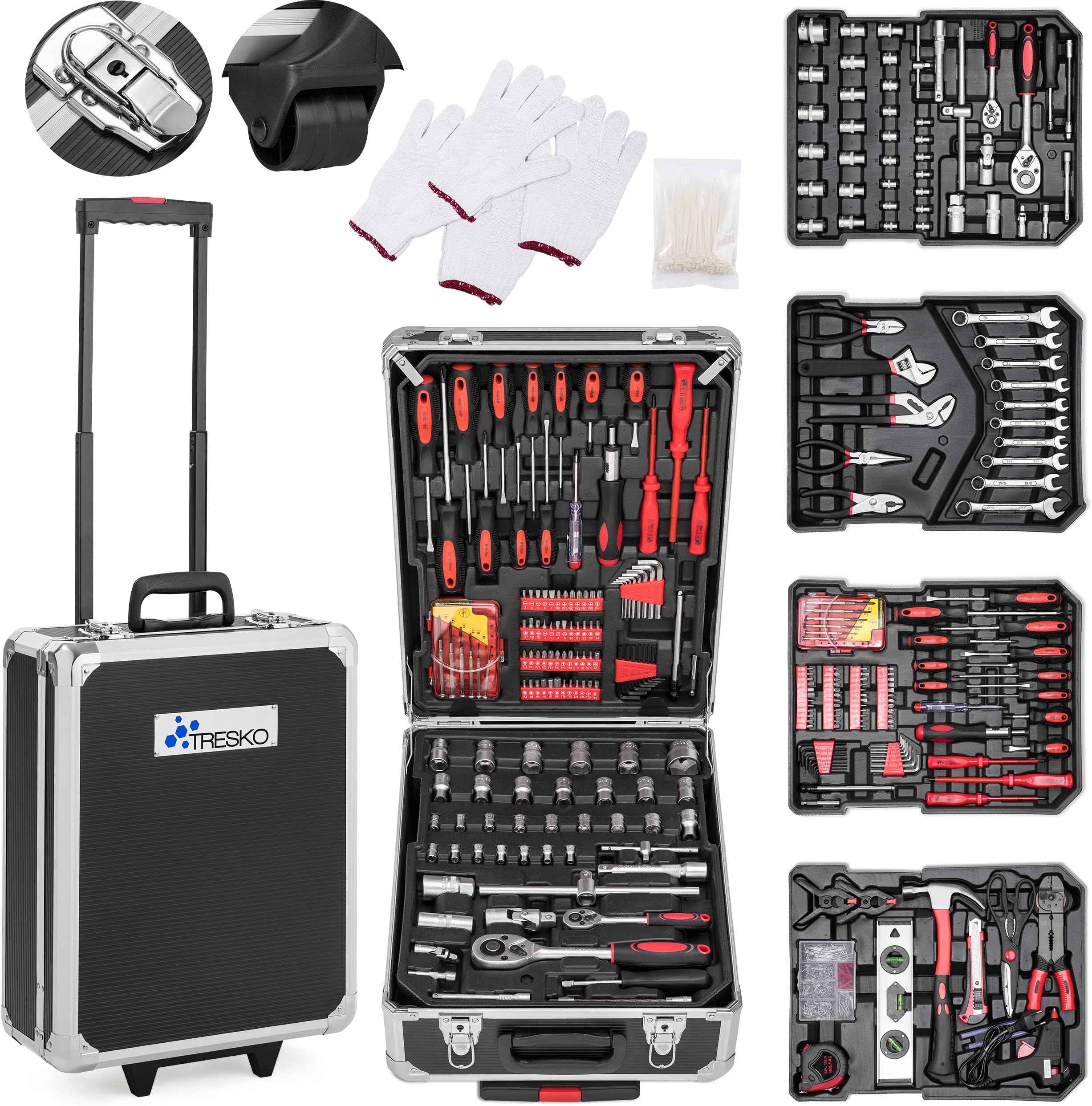 TRESKO® Tool Box with 949 Pcs Hand Tools Trolley Mechanic Household Toolbox Kit Set Case Cart on Casters Wheels