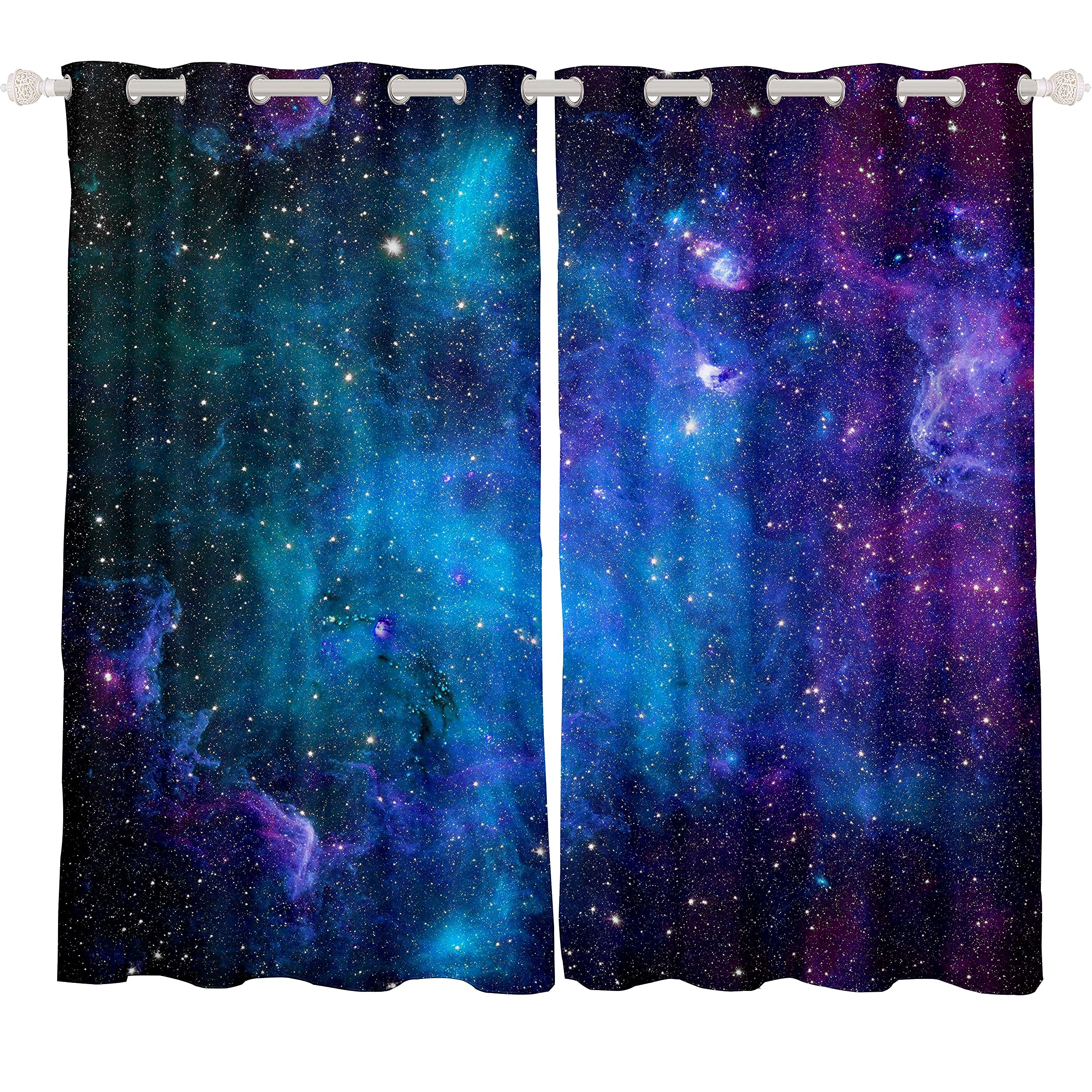 Loussiesd Galaxy Outer Space Curtains For Bedroom Living Room-Starry Nebula Universe Windows Drapes-Astronomy Astrology Theme For Kids,Boys,Girls,Adults-W46*L72 - Image 2