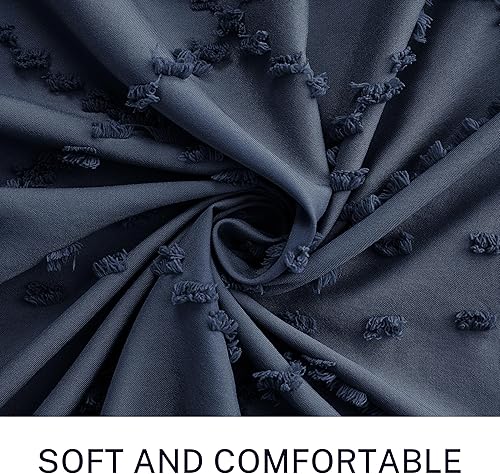 Miniatura 2 de Siiluminisoy Cortina de ducha extra larga de estilo bohemio de tela tejida azul marino de 84 pulgadas, cortina de ducha de 72 x 84 pulgadas, cortina