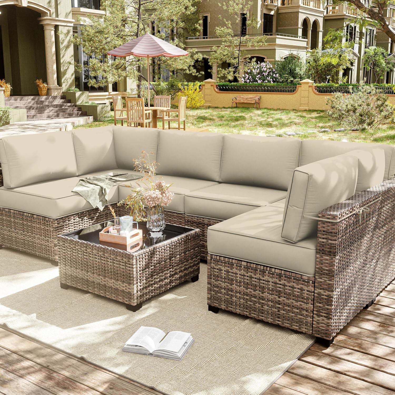 14 Pcs Outdoor Cushion Slipcovers Outdoor Patio Cushion Covers Replacement Waterproof with Zipper for Outdoor Furniture, Patio Sofa Couch 3 Sizes, Covers Only