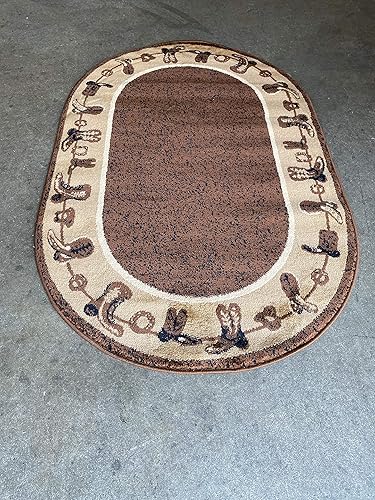 Miniatura 2 de Alfombra ovalada estilo cabaña, botas de vaquero rústicas, estilo americano, occidental, vida silvestre, cabaña, Carpet King diseño nativo 375 (3