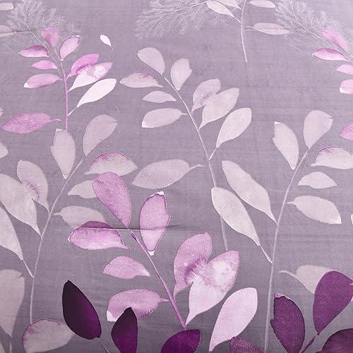 Miniatura 7 de DJY Juego de edredón de color morado, tamaño King, edredón de hojas botánicas para cama King, juego de edredón reversible floral de 3 piezas, juego