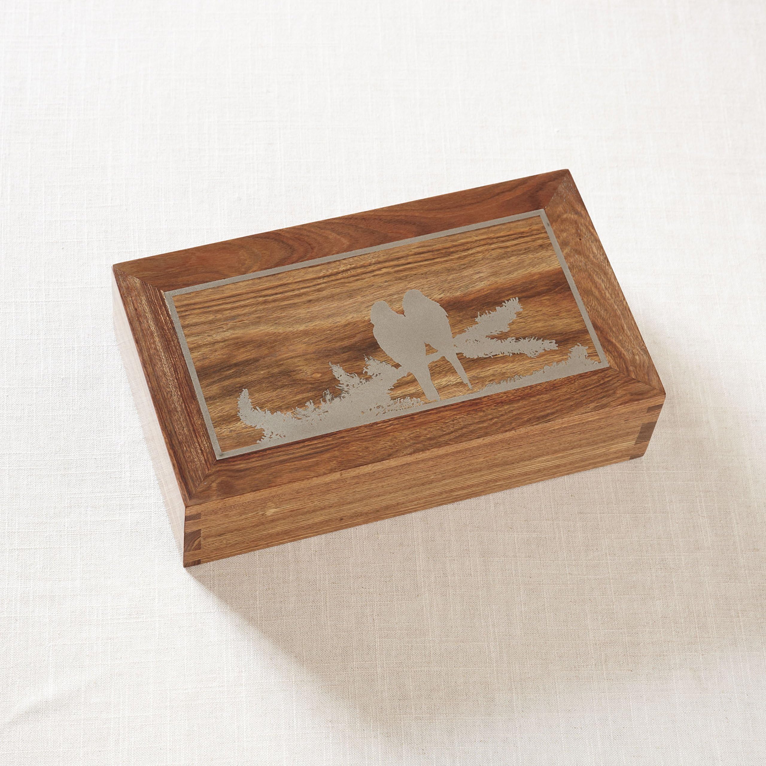 The Silver Parrot Couple Rectangular Caribbean Rose-Wood Adult Cremation Urn