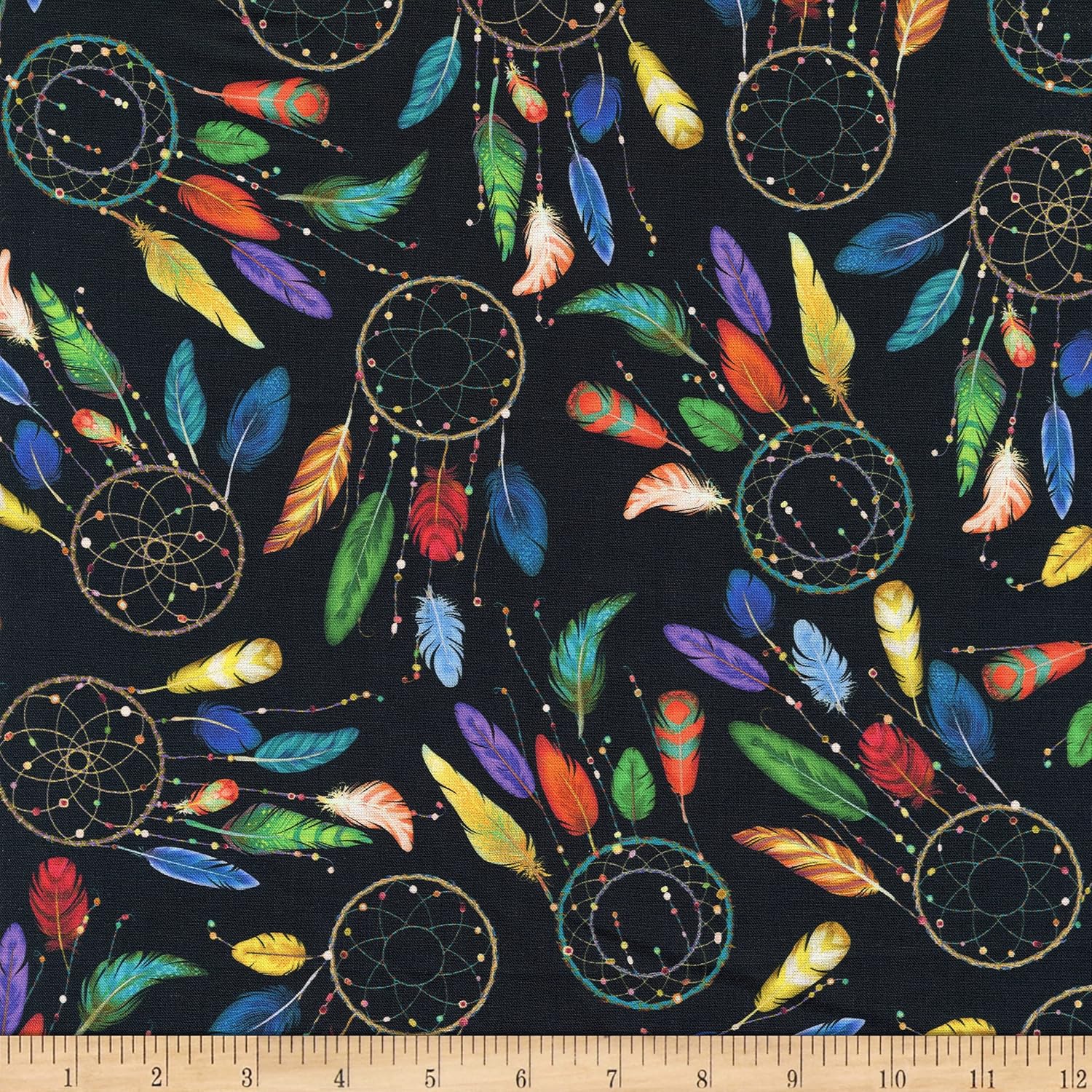 QT Fabrics Digital This & That V Dream Catcher Black, Quilting Fabric by the Yard
