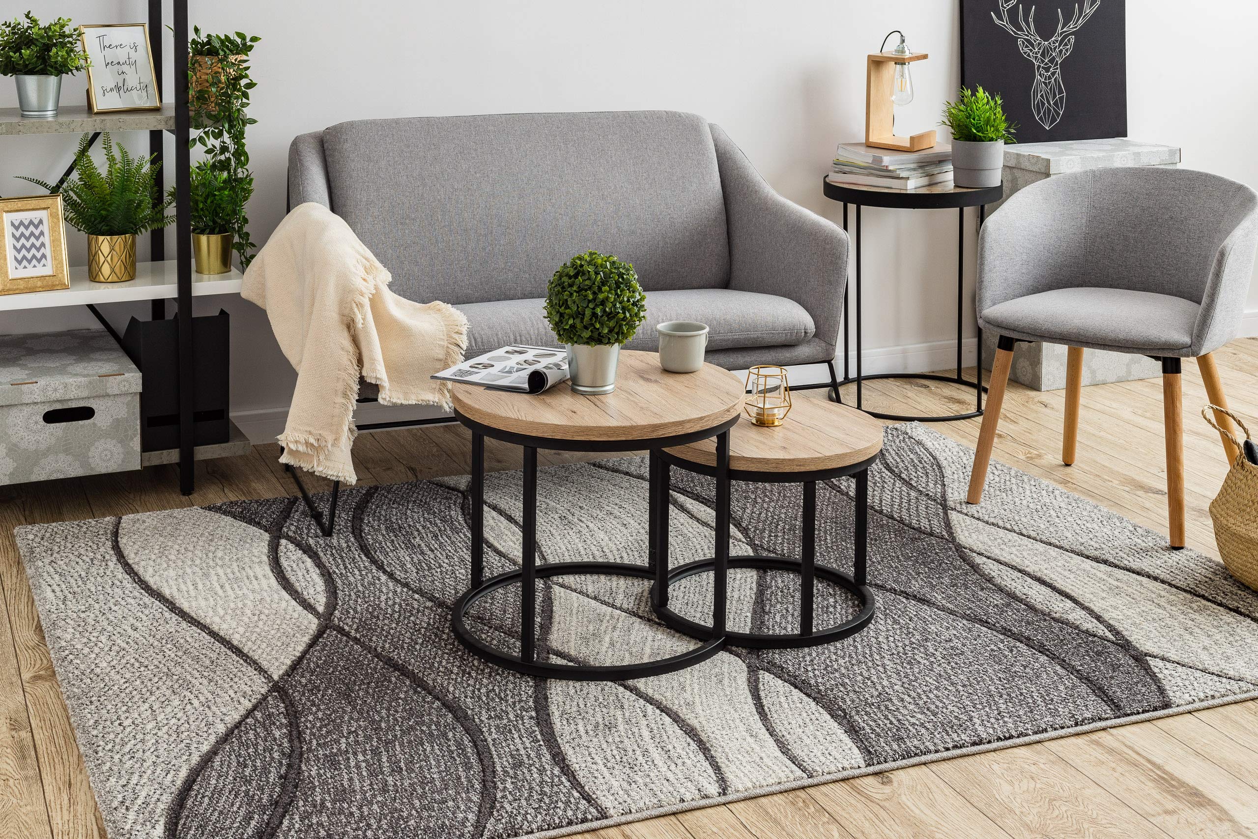 Tapis Feel Vagues Design Moderne, pour Chambre, Salon, Gris/Anthracite/crème 80x150 cm
