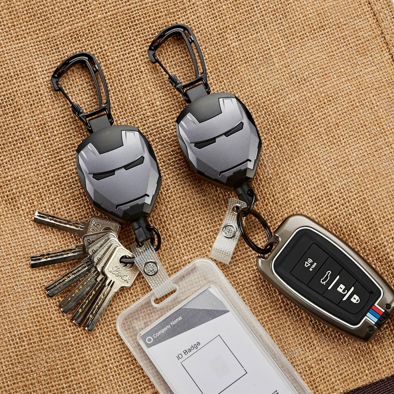 Retractable Keychain, Badge Reel Keyring Keychain for Men Gifts, Heavy Duty Carabiner Badge Holder, Tactical ID Badge Reel with 29.5” Steel Retractable Cord, 8.0 oz 1-pack