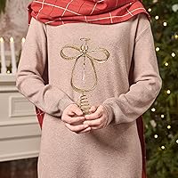 Vista 6 de Valery Madelyn Decoración para árbol de Navidad iluminado con temporizador, adorno de ángel pequeño de metal dorado preiluminado de 12 pulgadas