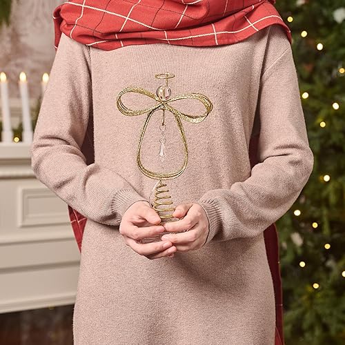 Miniatura 6 de Valery Madelyn Decoración para árbol de Navidad iluminado con temporizador, adorno de ángel pequeño de metal dorado preiluminado de 12 pulgadas