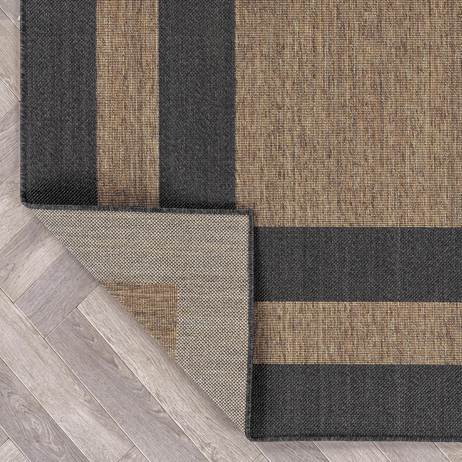 Rugshop Geometric Border Indoor Outdoor Flat Woven Area Rug,Natural Jute-Style,Easy-Care Patio Rug for Backyard Porch Deck Balcony, 5' x 7' Dark Gray/Natural