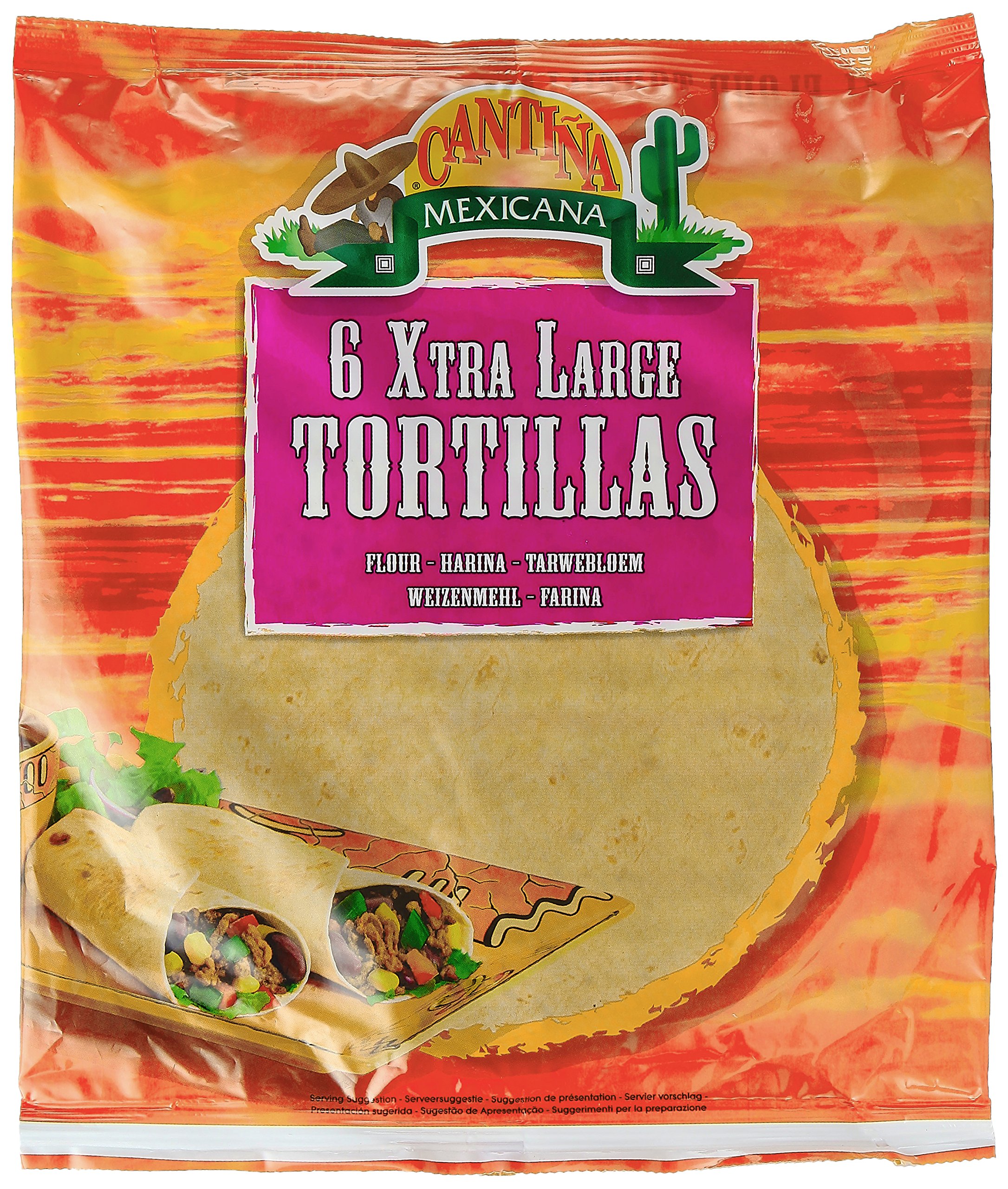 Cantina Mexicana Xtra Large Flour Tortillas 6Pcs. | Mexican Cuisine | with Wheat Flour, Rapeseed Oil & Salt | for Burritos, Tacos & Wraps | Veg (360g)