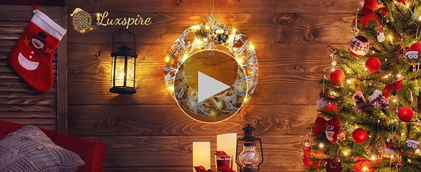 Amazon | リース Luxspire 玄関 30cm ライト付き 花輪 壁掛け