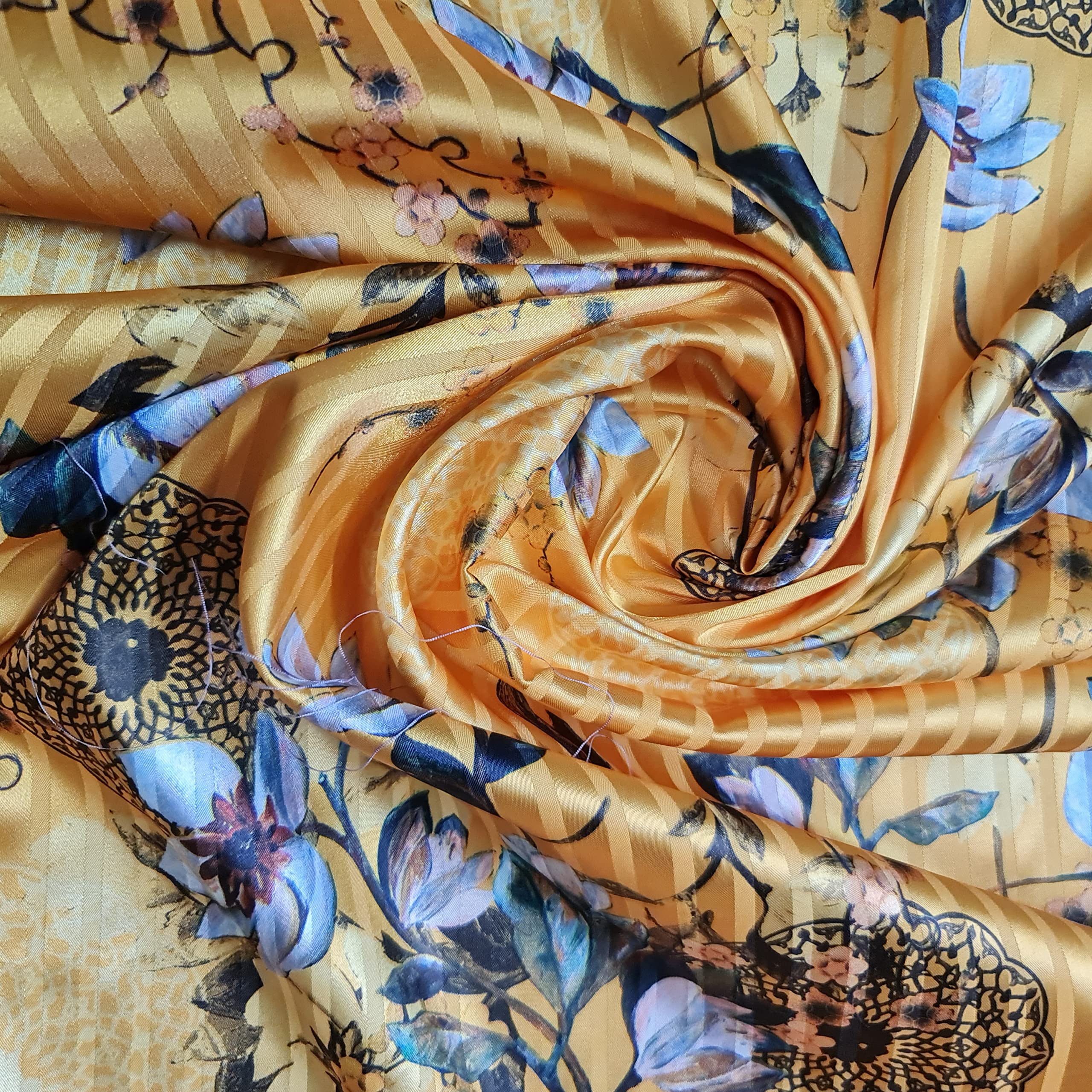 58"/150cm Wide Plain Poly Silk Satin Fabric (Available in 20+ Colours & Various Lengths) (Yellow Floral, 5 Meter) — image 1