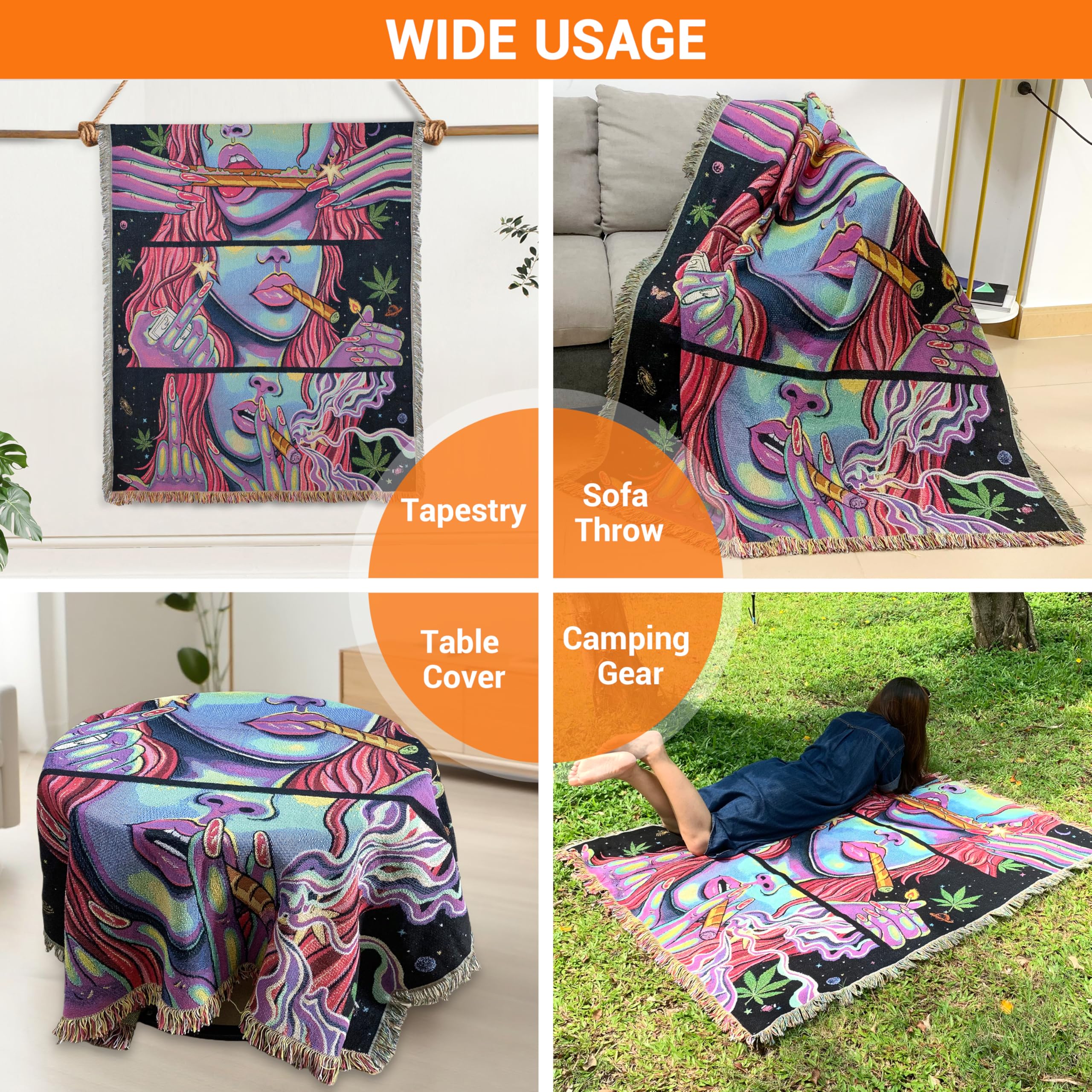 Trippy Room Decor gewebte Überwurfdecke für Couch, Bett, Lounge, Stuhl, Hippie, Trippy, Boho-Überwurf, Decke, Hippie, Hippie, Wandteppich, gewebte Überwürfe, Decken, Rauchen, Unkraut, Zubehör