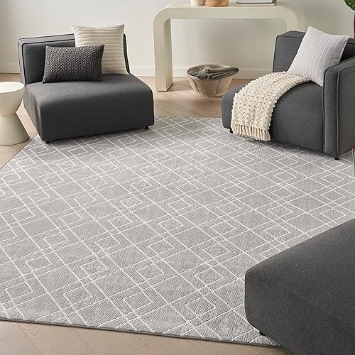 Nourison Modern Lines Modern Geometric Silver 8' x 10' Area -Rug, Easy -Cleaning, Non Shedding, Bed Room, Living Room, Dining Room, Kitchen (8x10)