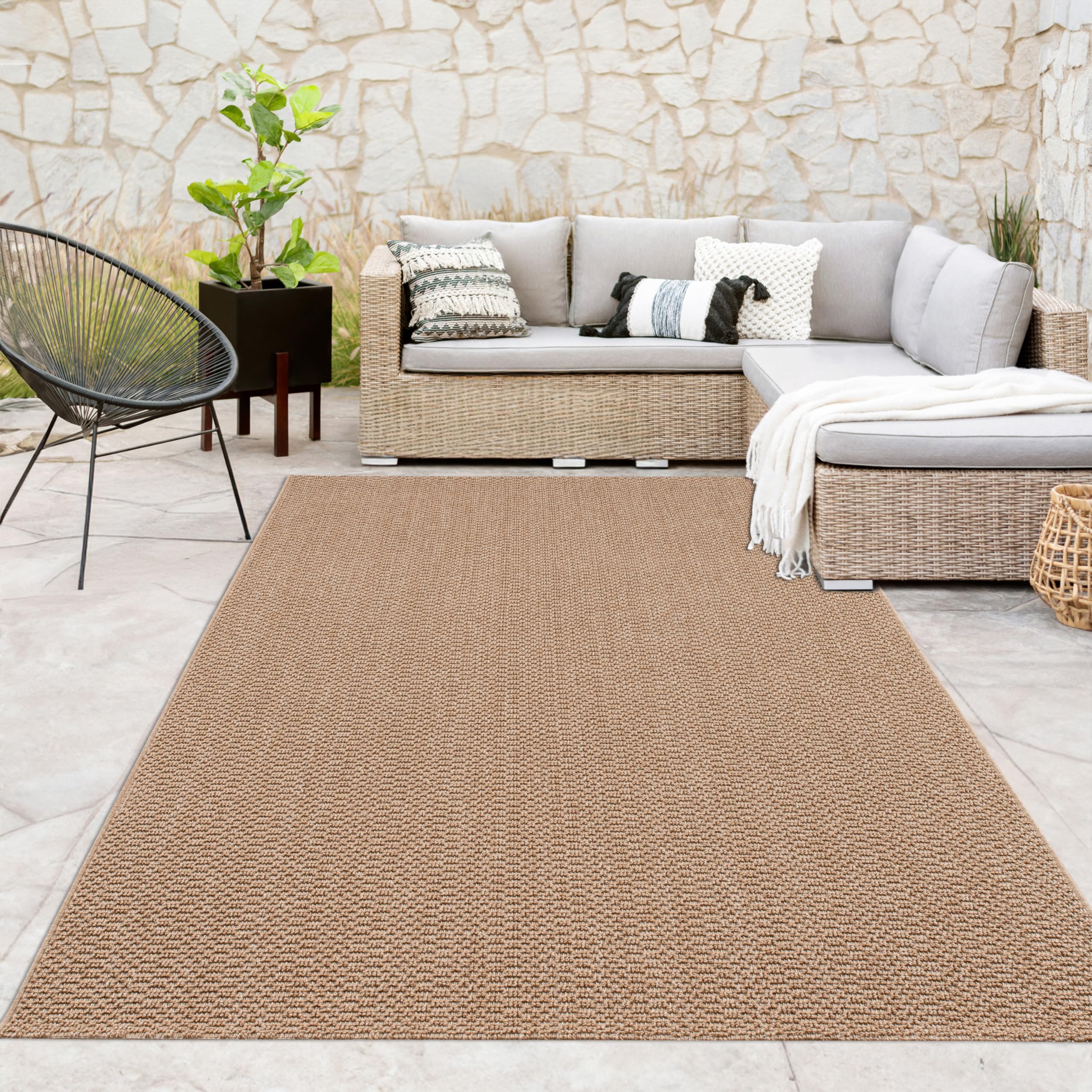 Paco Home Tappeto Esterno ed Interno Effetto Juta Naturale - Robusto, Impermeabile - per Balcone, Cucina, Corridoio, Terrazza - Tinta Unita Toni Naturali, Dimensione:160x220 cm