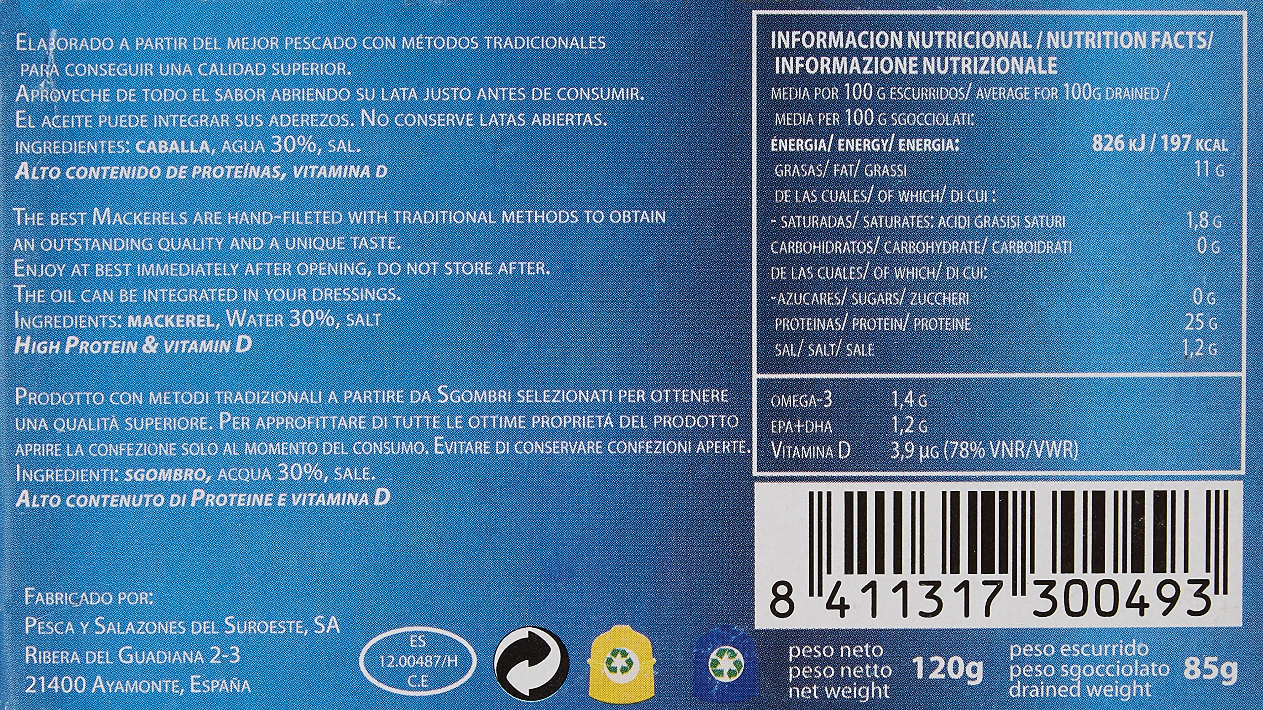 Campeador, Filetti di sgombro igp al naturale bio, 120g