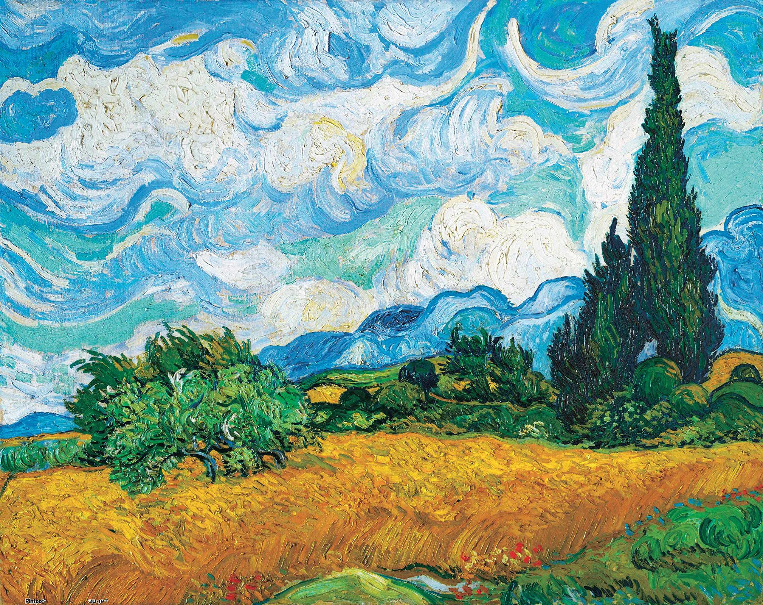 Pintoo Jigsaw Puzzles 500 Piece for Adults - Vincent Van Gogh - Wheat Field with Cypresses Beautiful Plastic Puzzle for Home Decor Zero Dust Easy Storage [H2292]