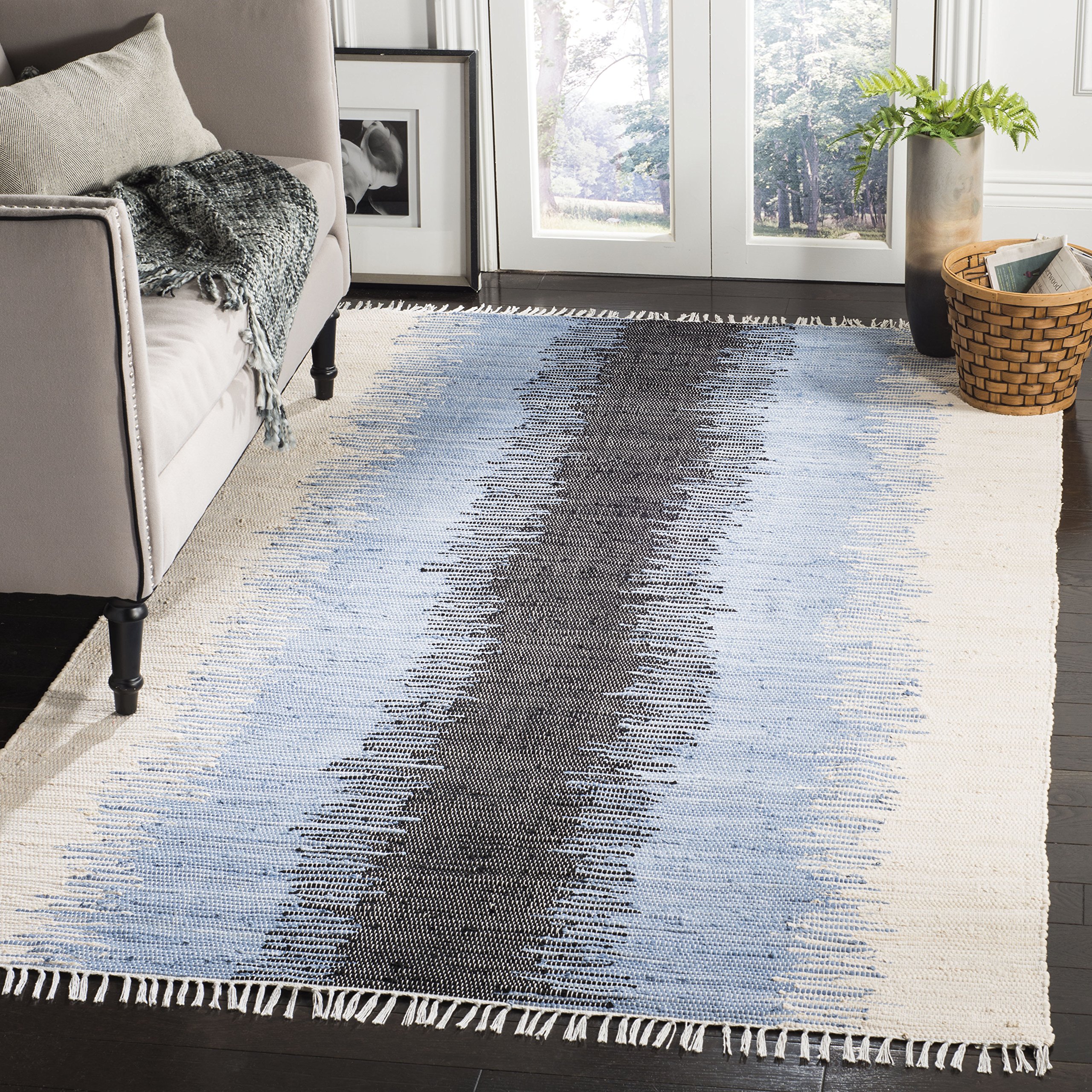 Safavieh Tapis Moderne pour Salon, Salle à Manger, Chambre à Coucher - Montauk Collection, Tapis à Poil Court, Gris et Noir, 152 X 244 cm