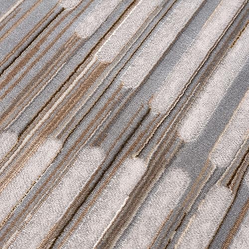 Miniatura 9 de Abani Alfombra contemporánea lavable a rayas beige y marfil de 4 x 6 pies, alfombra moderna de mediados de siglo para sala de estar