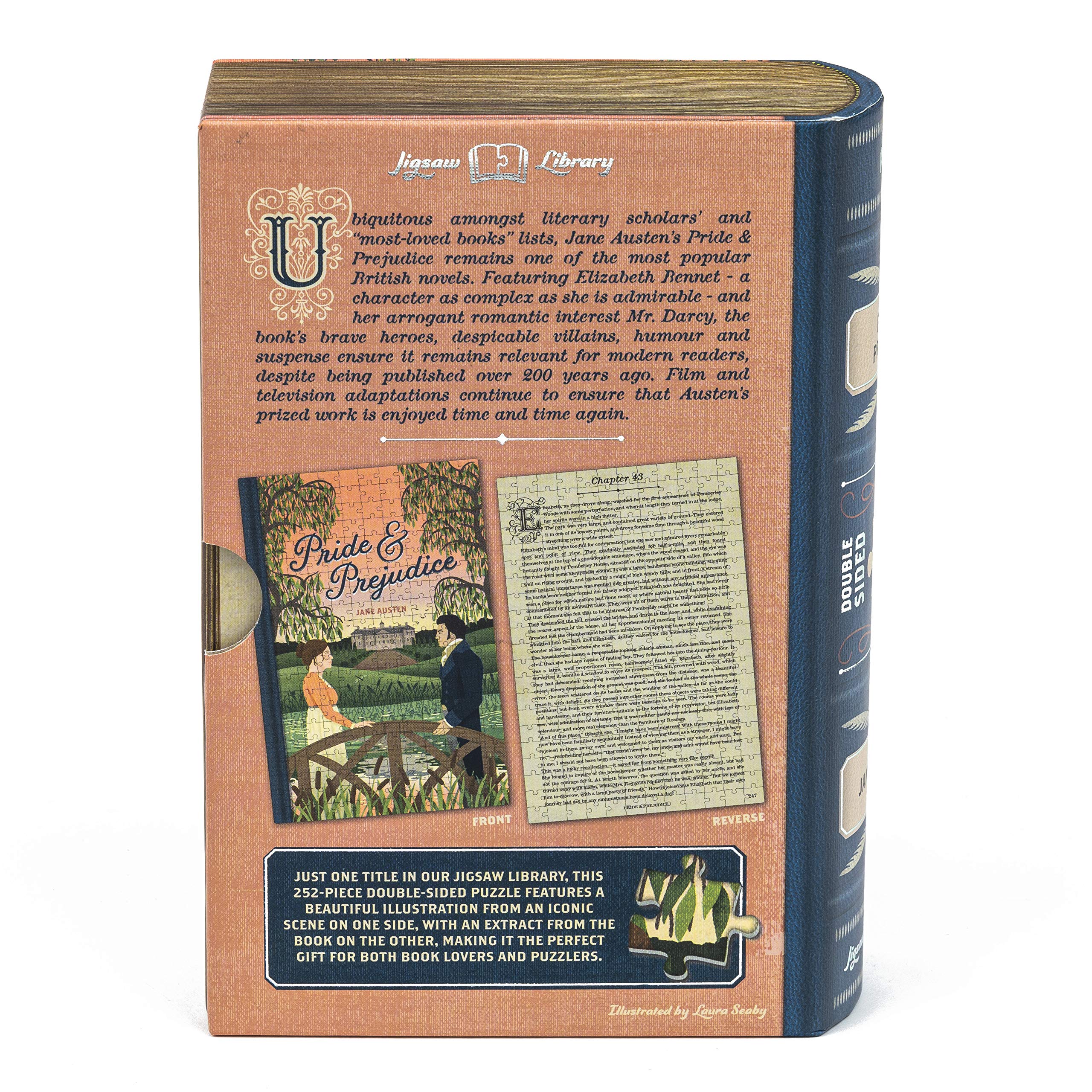 Professor Puzzle: Jigsaw Library - Pride & Prejudice - 252 Piece Double-Sided Puzzle, Illustrated Book Scene, 19.4x14.5, Collectible Book Shaped Box - Image 3