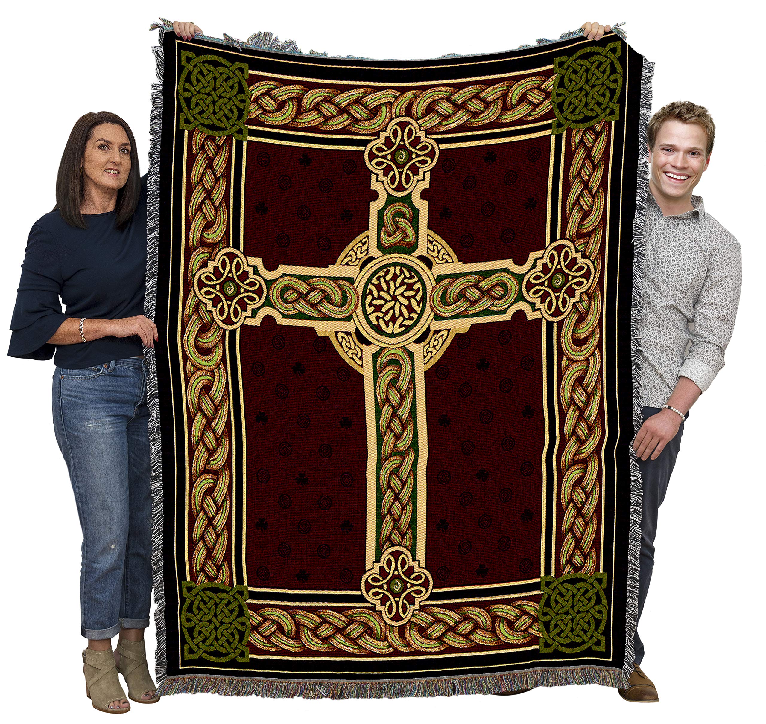 Pure Country Weavers Celtic Knot Cross Blanket - Gift Throw Woven from Cotton - Made in The USA (72x54)