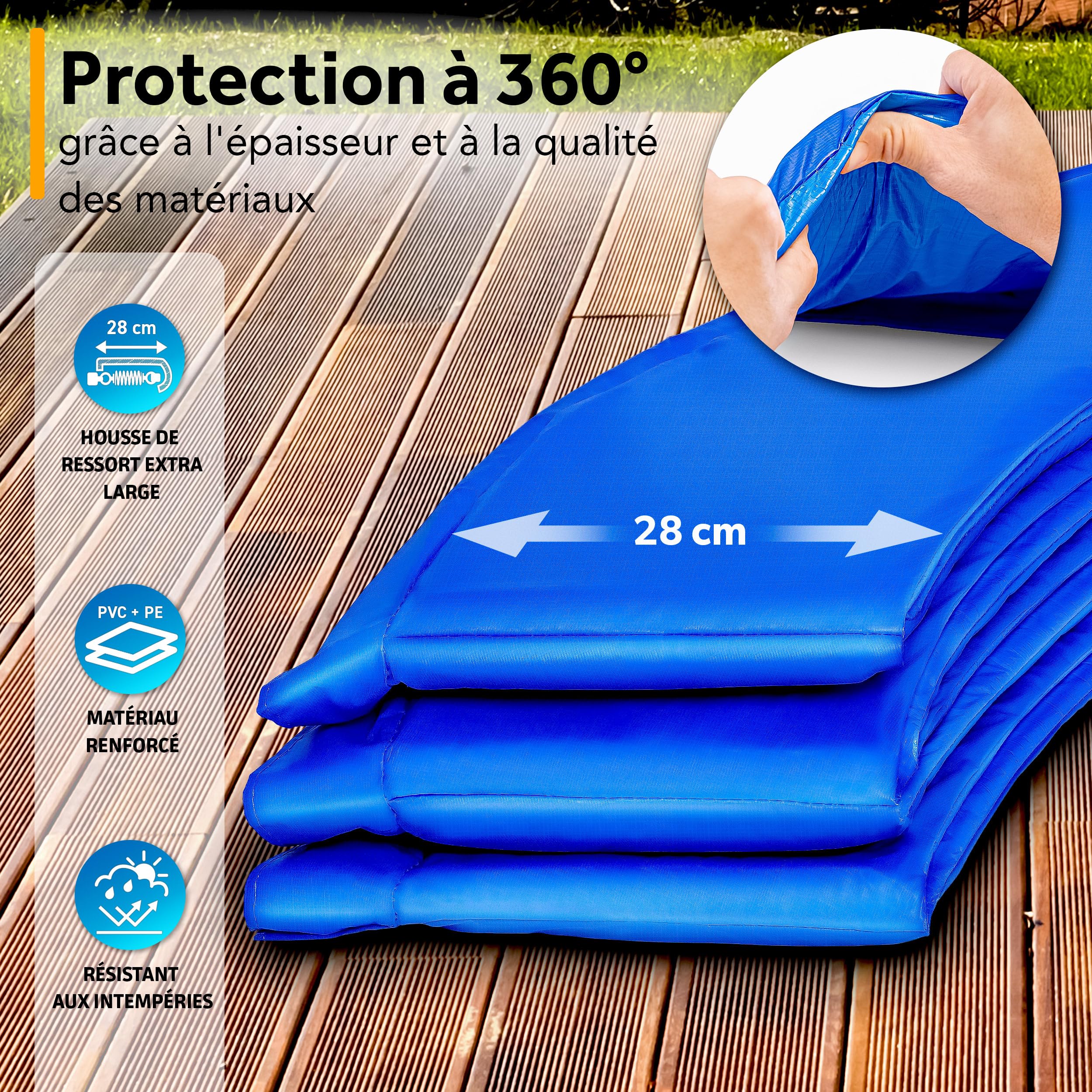 KIDUKU® 244 305 366 427 cm Coussin de Protection pour Trampoline Couverture Rembourrage | résistant aux intempéries | aux UV et au Gel