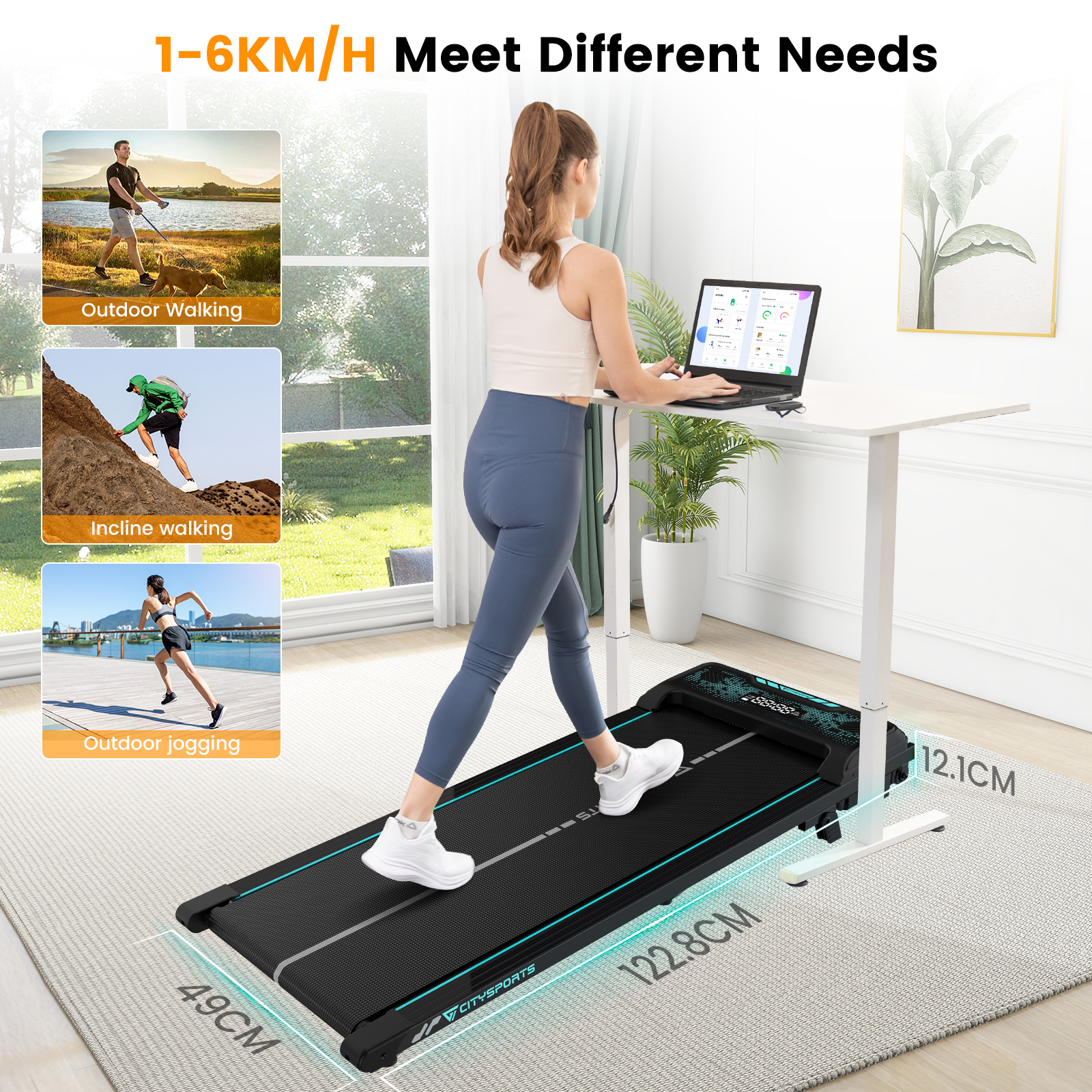 With Handle CITYSPORTS Treadmill,Electric Walking Pad For Home