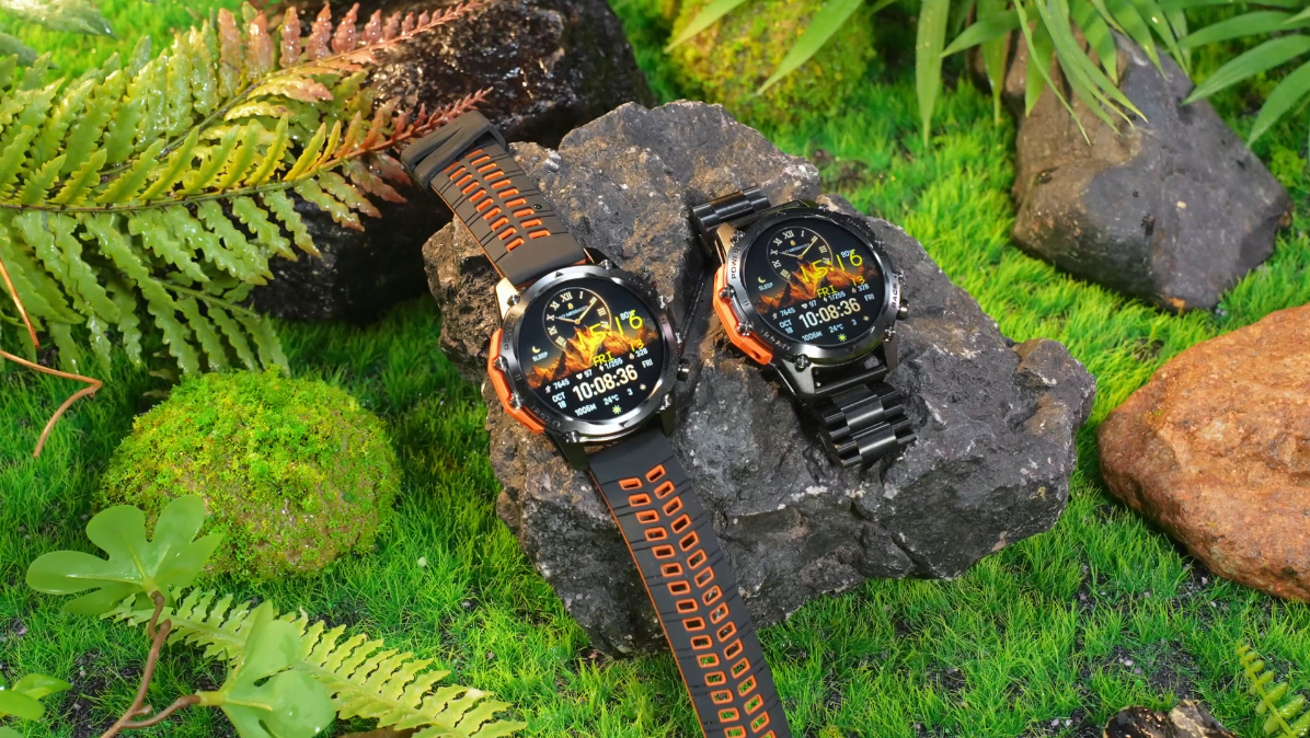 The mingwear Military Smart Watch IW10 charging with its magnetic cable, displaying a charging icon and battery percentage.