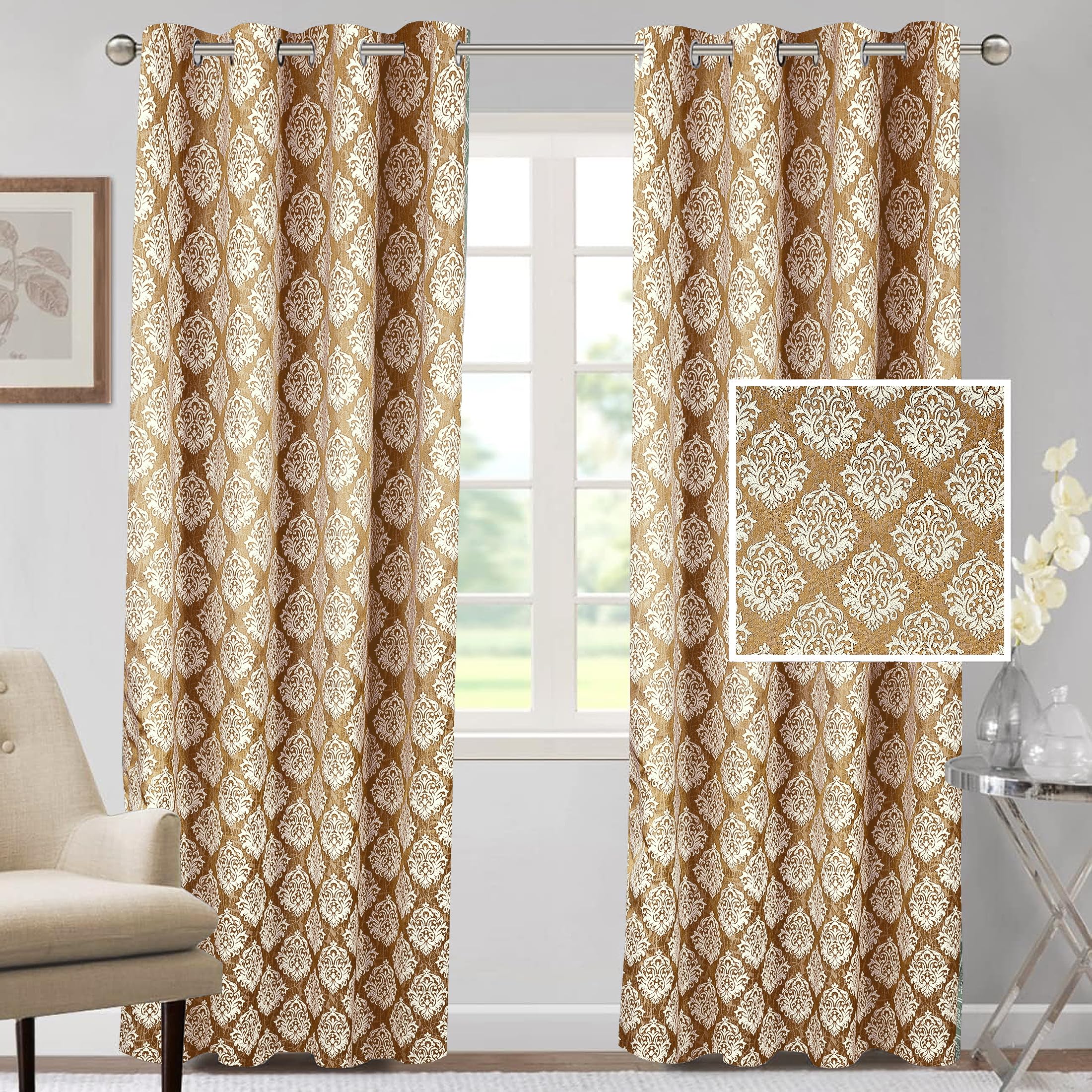 Cortina Polyester Door Curtains - Dark Brown, Light Filtering -1