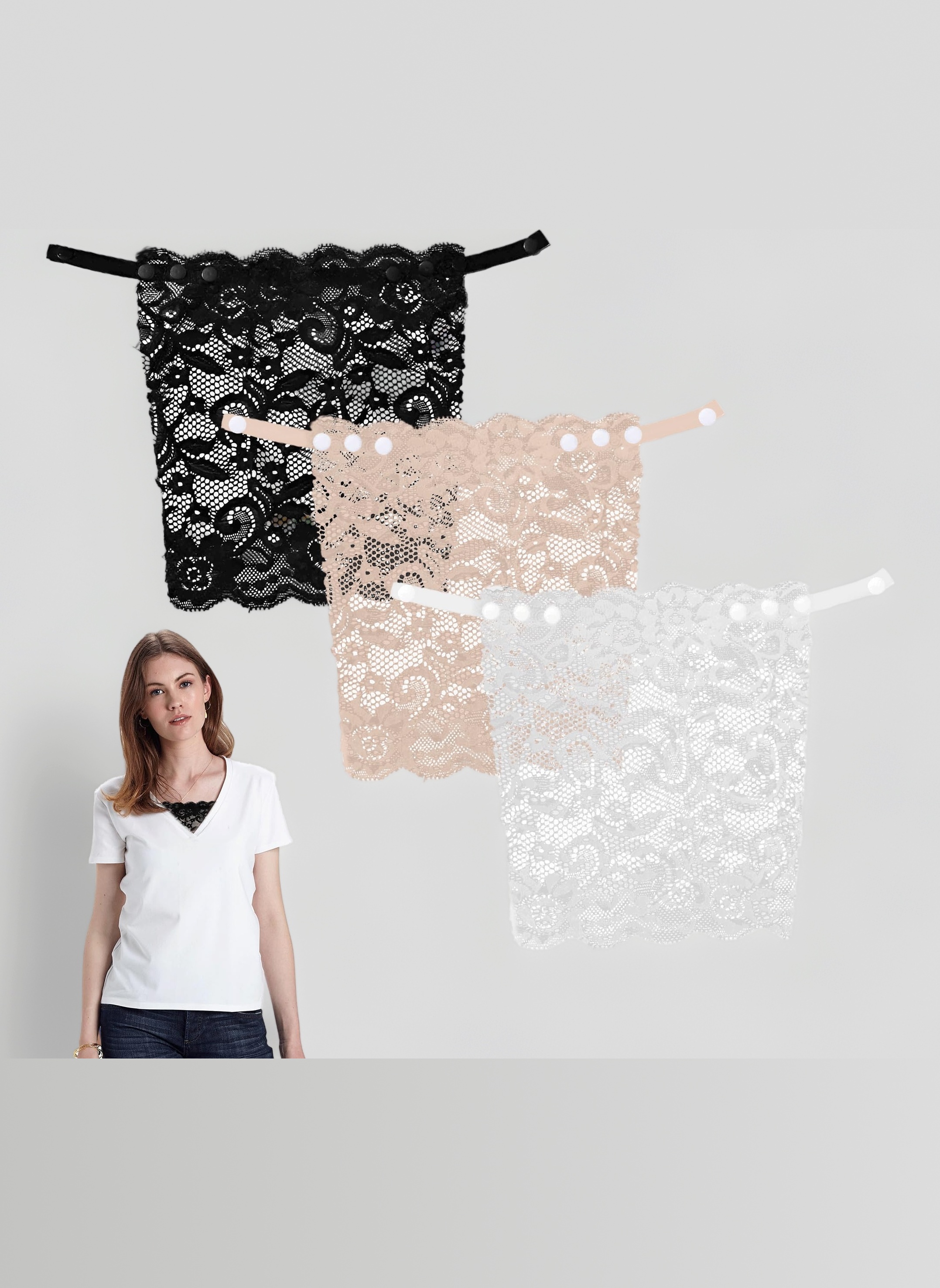 3PCS Modesty Panels for Low Cut Tops Mixed Color Lace Insert for Low Cut Dress Privacy Invisible Lace Modesty Panel Vest Women's Camisoles & Vests Clip-On Mock Camisole Bra Insert Overlay for Woman
