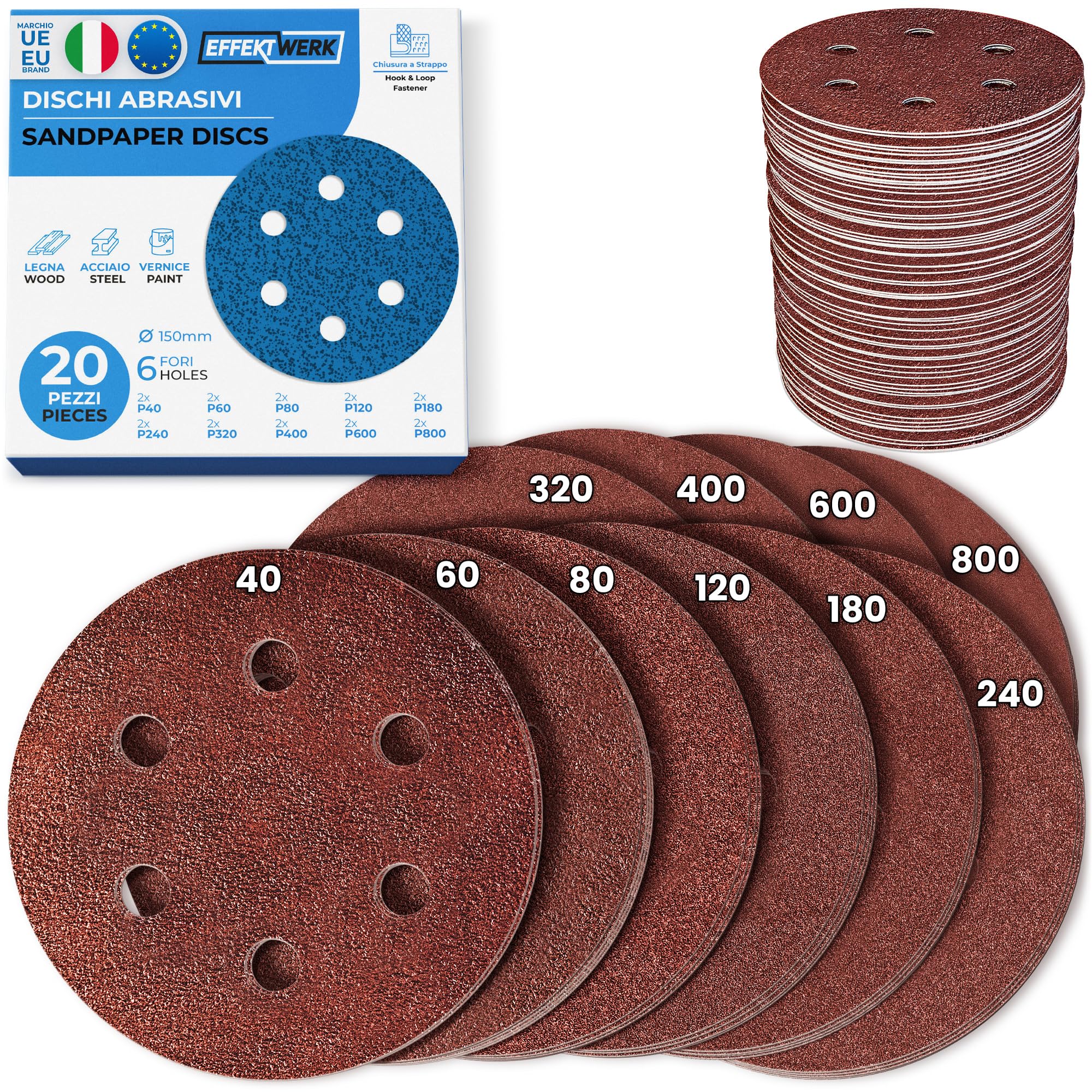 120 Dischi Abrasivi EffektWerk 150mm - Grana 40-800 | Per Levigatrici Orbitali, Con 6 Fori - Foto 9