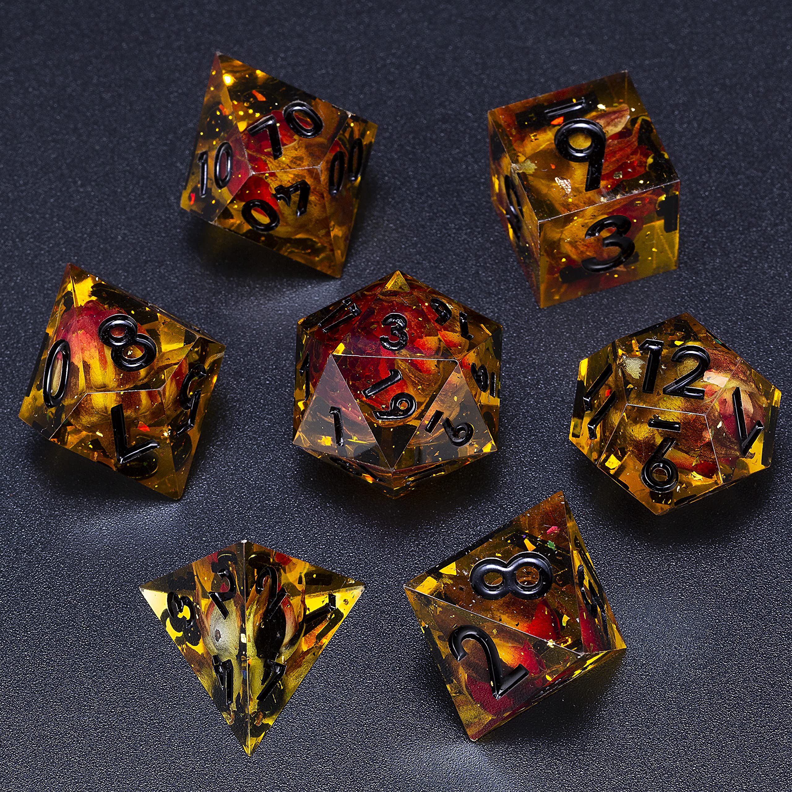 DND Dice MINI PLANET DND Dice Set for TTRPG Dungeons and Dragons Handmade Sharp Edge Dice Set Polyhedral Dice Resin Dice Handcrafted Dice (Blooming Poison)