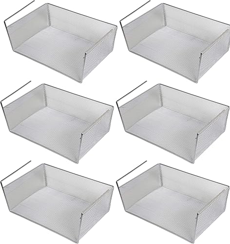 YBM Home Cesta para debajo del estante (paquete de 6) de malla de acero inoxidable para almacenamiento debajo del gabinete, cesta colgante maximiza