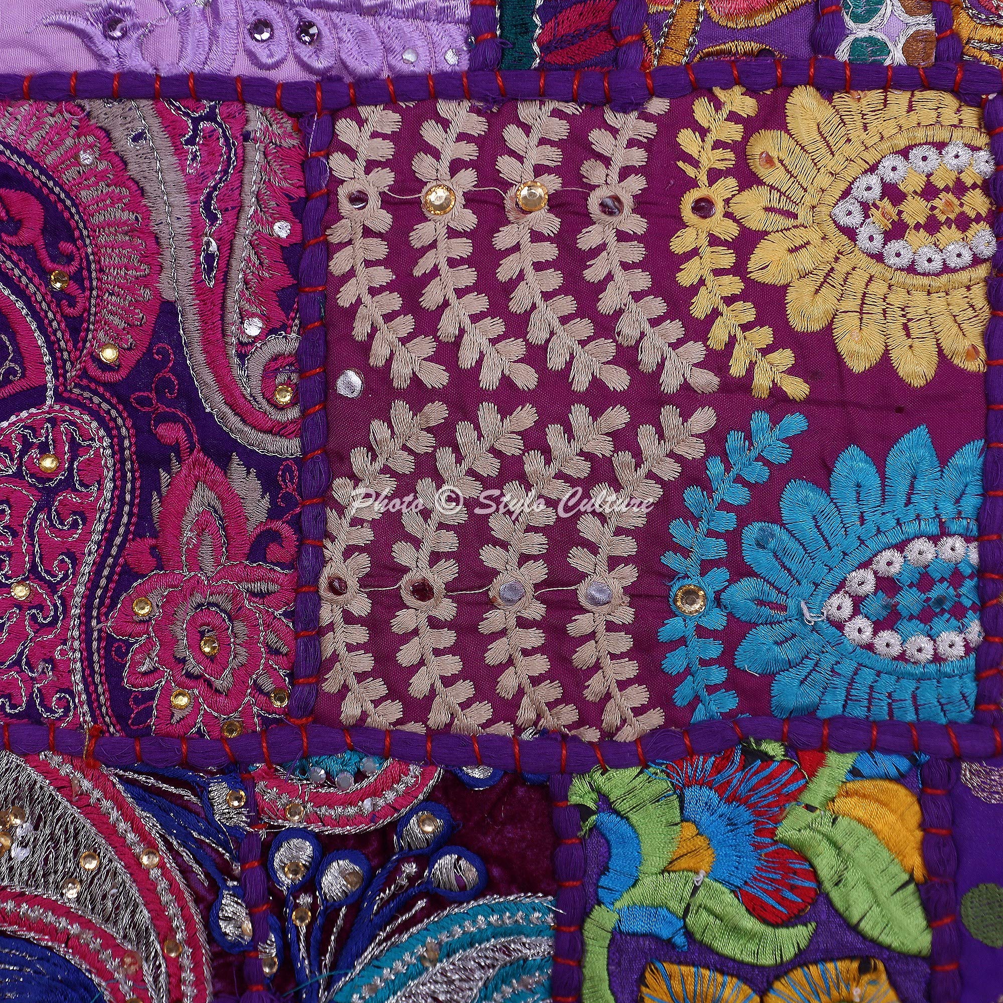 Indische Dekorativ Baumwolle Couch Kissenbezüge 45x45 cm Lila Dekokissen Vintage Patchwork Schlafzimmer Sofa Kissen Bezüge Abstrakt Quadrat Umschlagverschluss 18x18 Kissenhullen - 5 Stk.