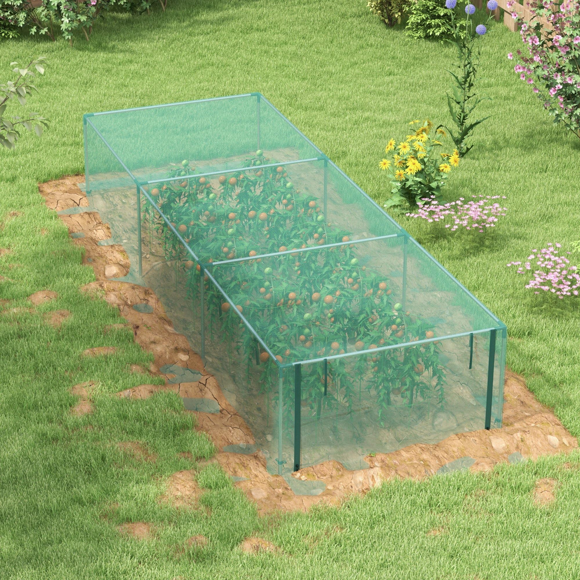 Outsunny Serre de Jardin Serre à Tomates Filet HDPE125 x248 x 62,5 cm | Protection, Porte Zippée Enroulable