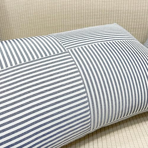 Miniatura 3 de SLOW COW Funda de cojín decorativa rectangular de retazos, 12 x 24 pulgadas, color azul mezclilla