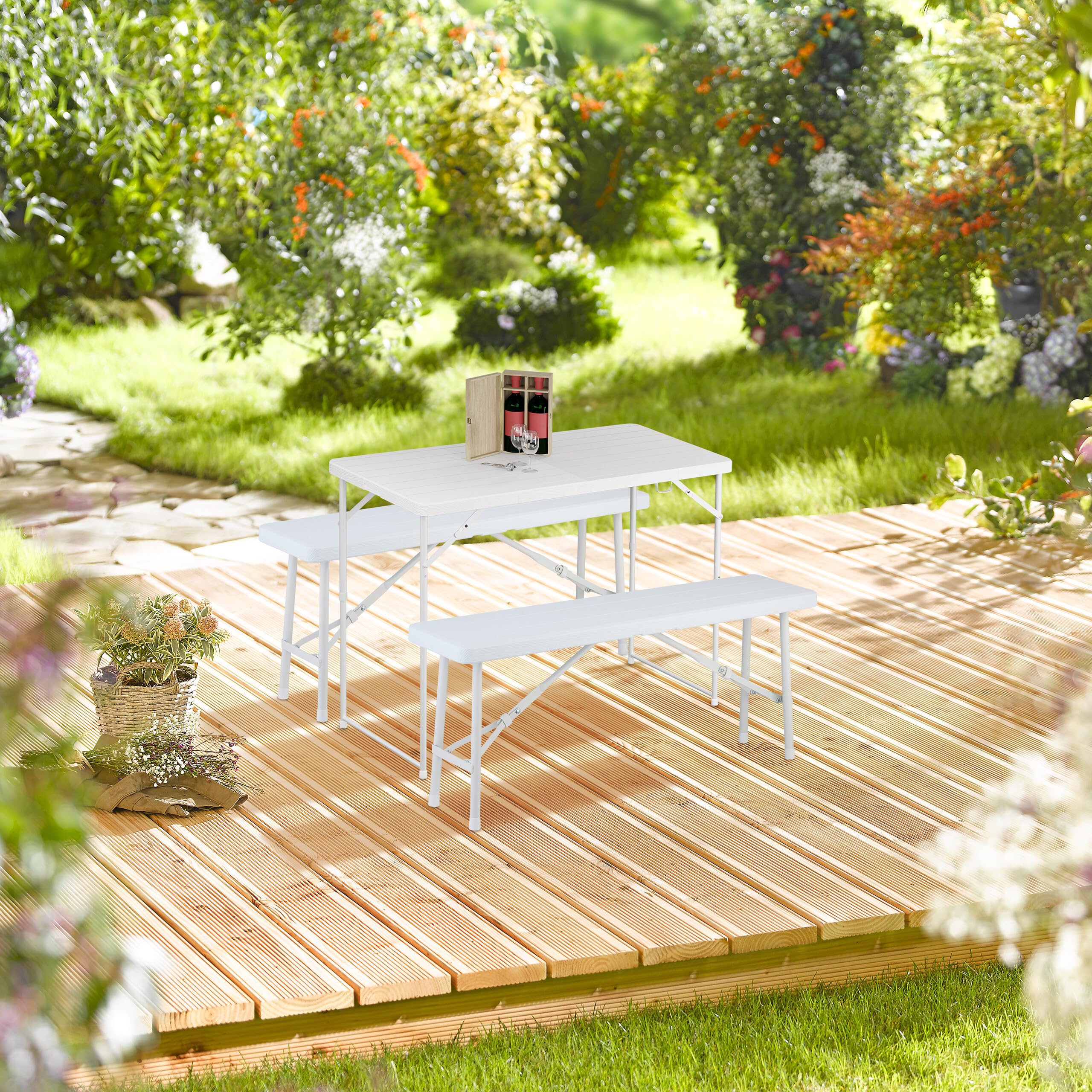 Relaxdays Tavolo da Campeggio Pieghevole, HLP: 74x120x60 cm, in Plastica, Regolabile in Altezza, 6 Persone, Nero | Tavolo da campeggio, altezza regolabile, 74 x 120 x 60 cm