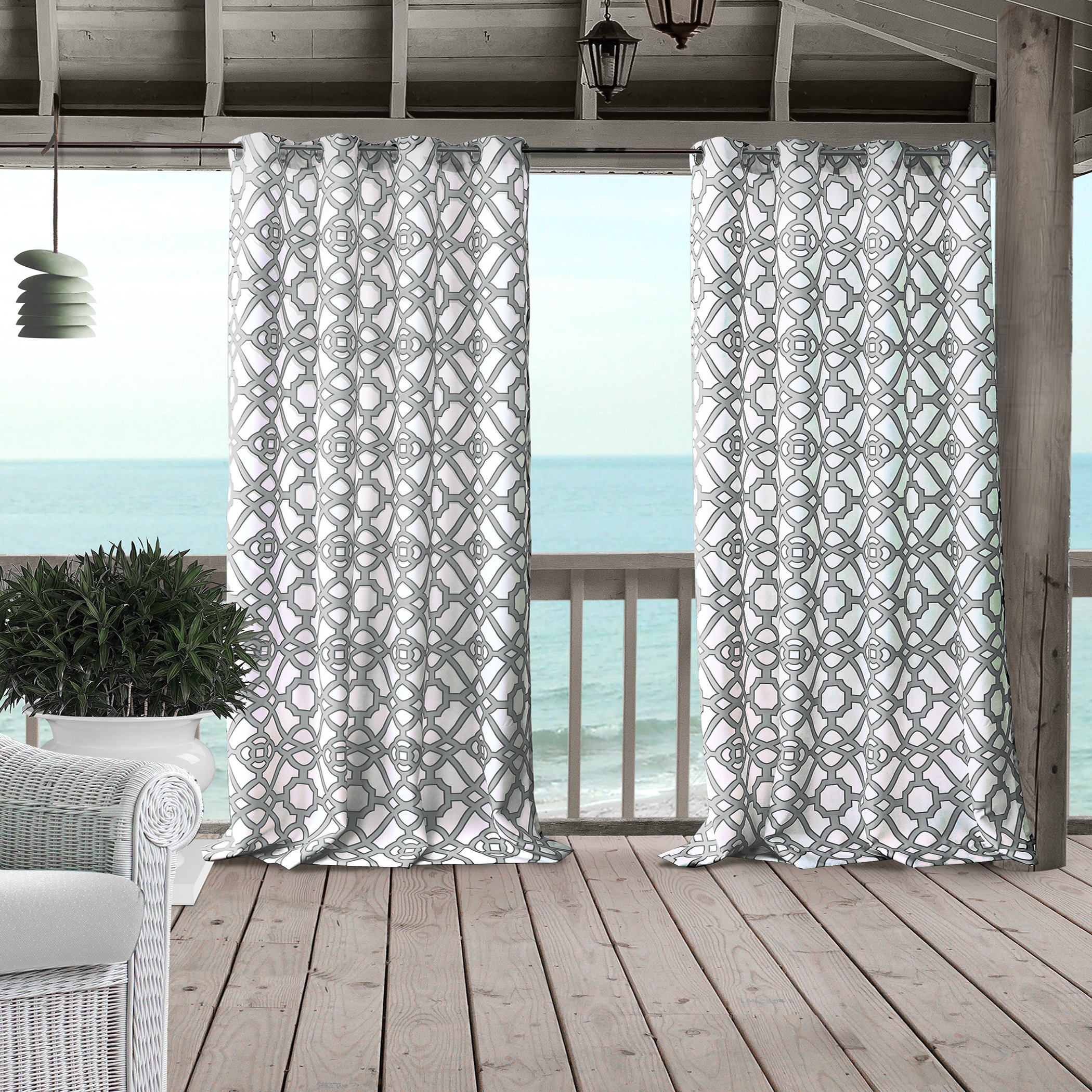 Elrene Home Fashions Marin Indoor/Outdoor Geometric Ironwork Print Grommet Window Curtain Patio, Pergola, Porch, Deck, and Lanai, 50 in x 108 in (1 Panel), Gray