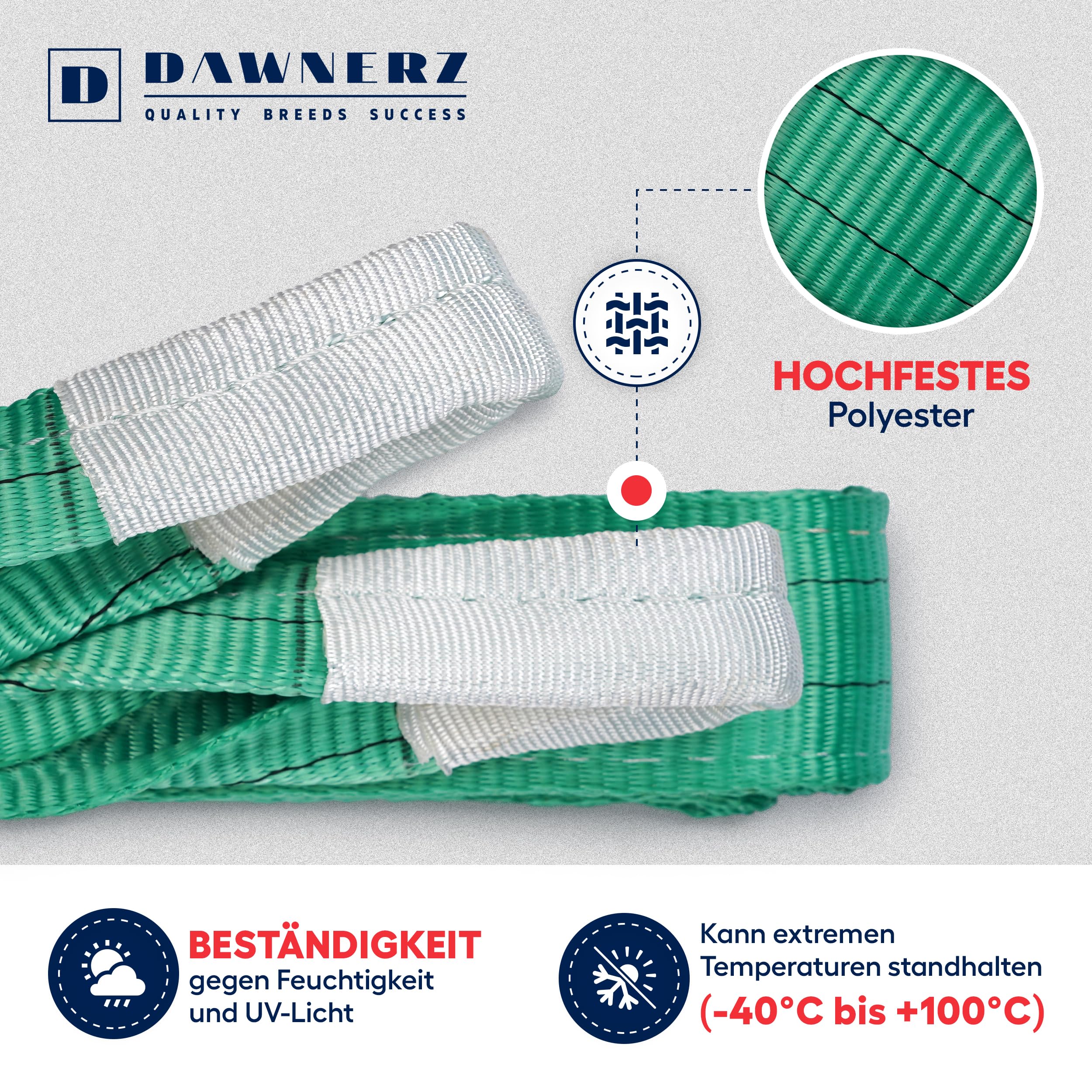 Cinta de elevación de 2000 kg, fibra directa, 2 m, resistente correa de poliester – dos capas con asas finales reforzadas